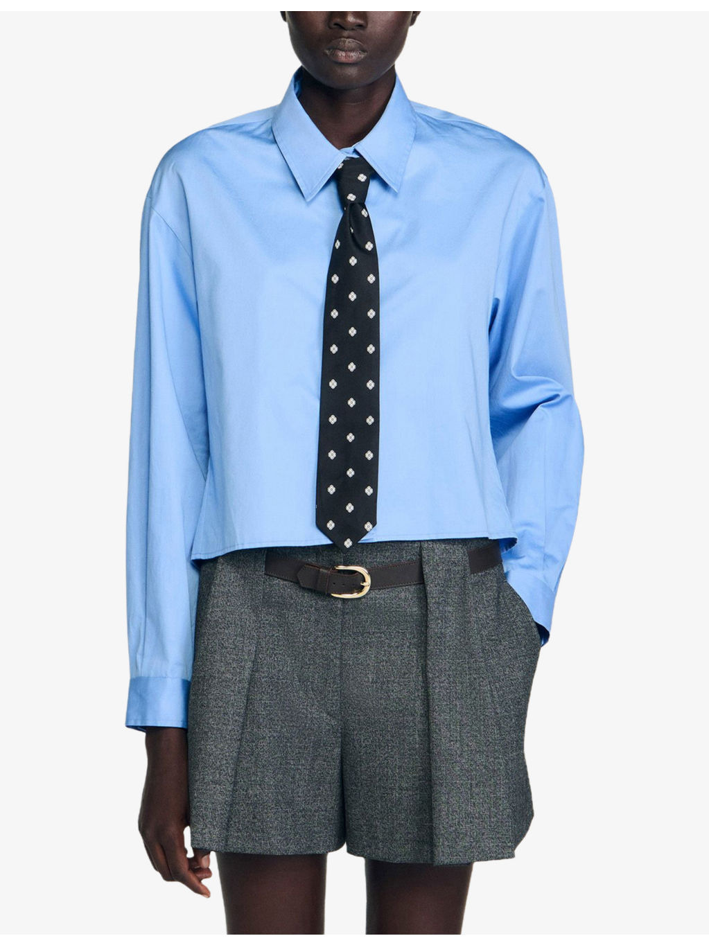 Removable-Tie Cropped Cotton Shirt - 3