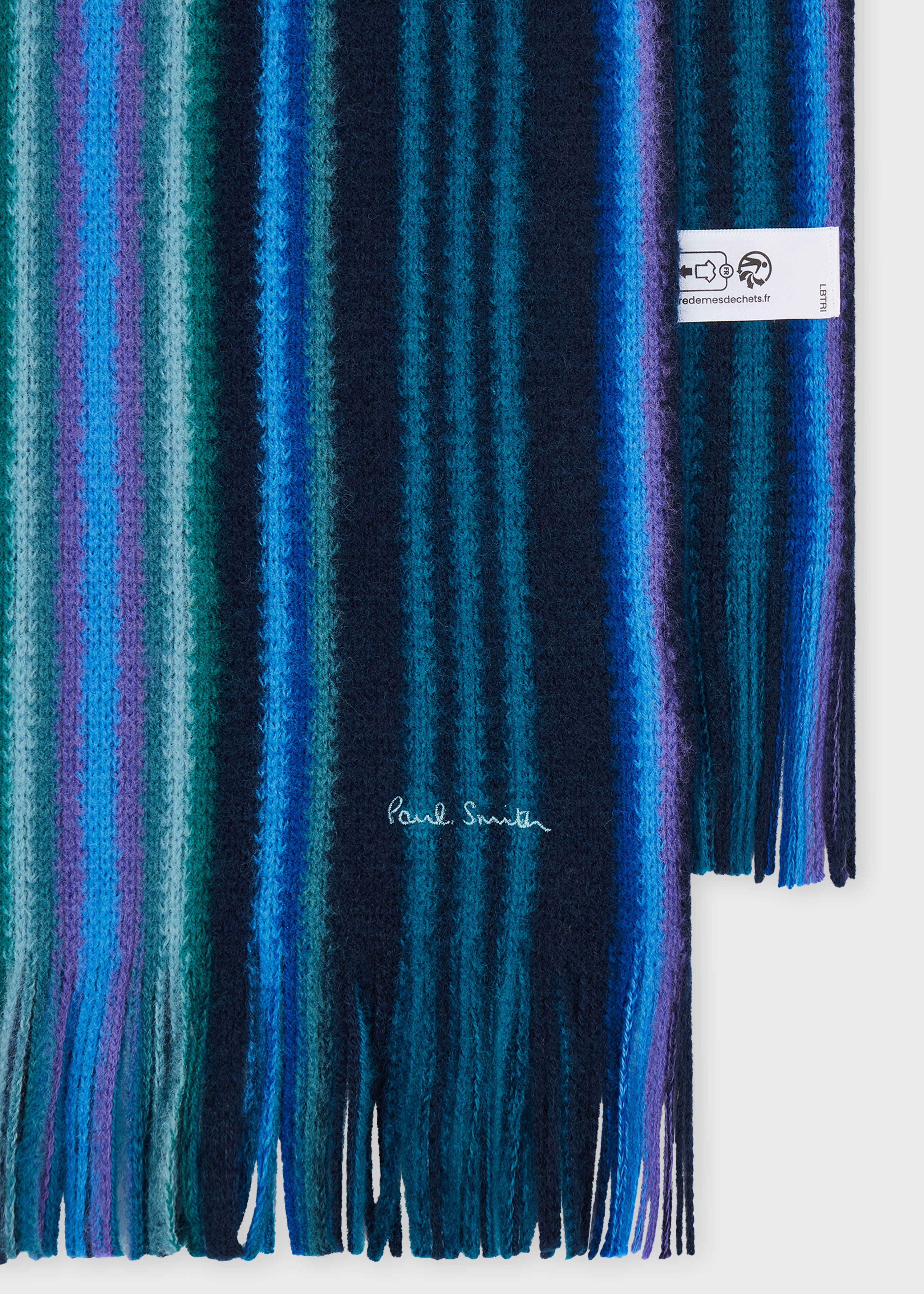 Blue Merino Wool Multistripe Scarf - 2