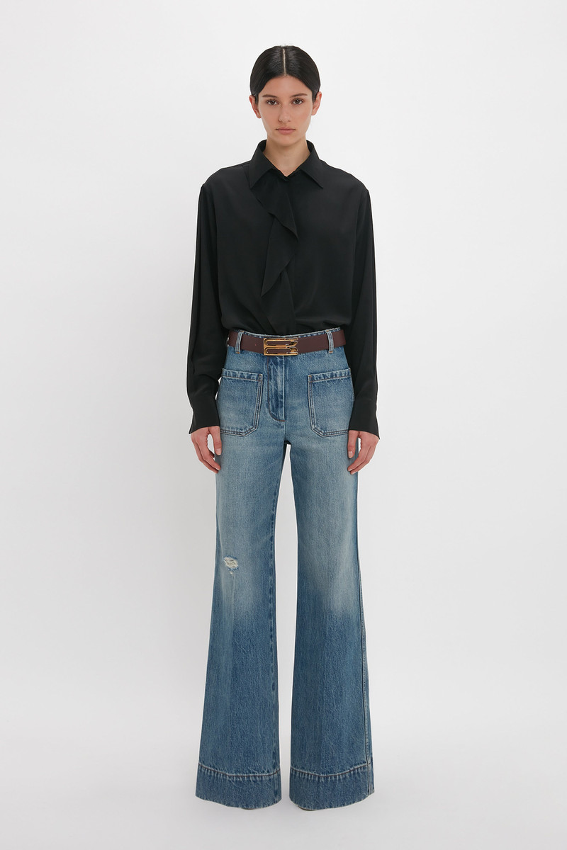 Victoria Beckham Asymmetric Ruffle Blouse In Black outlook