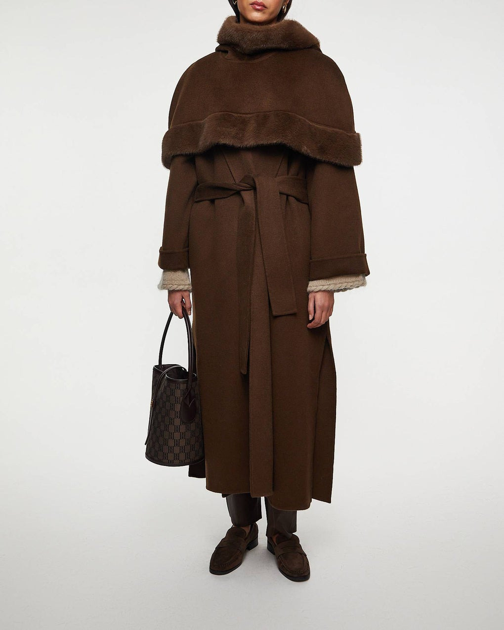 Marta Wool Cape  Brown ONESIZE - 3