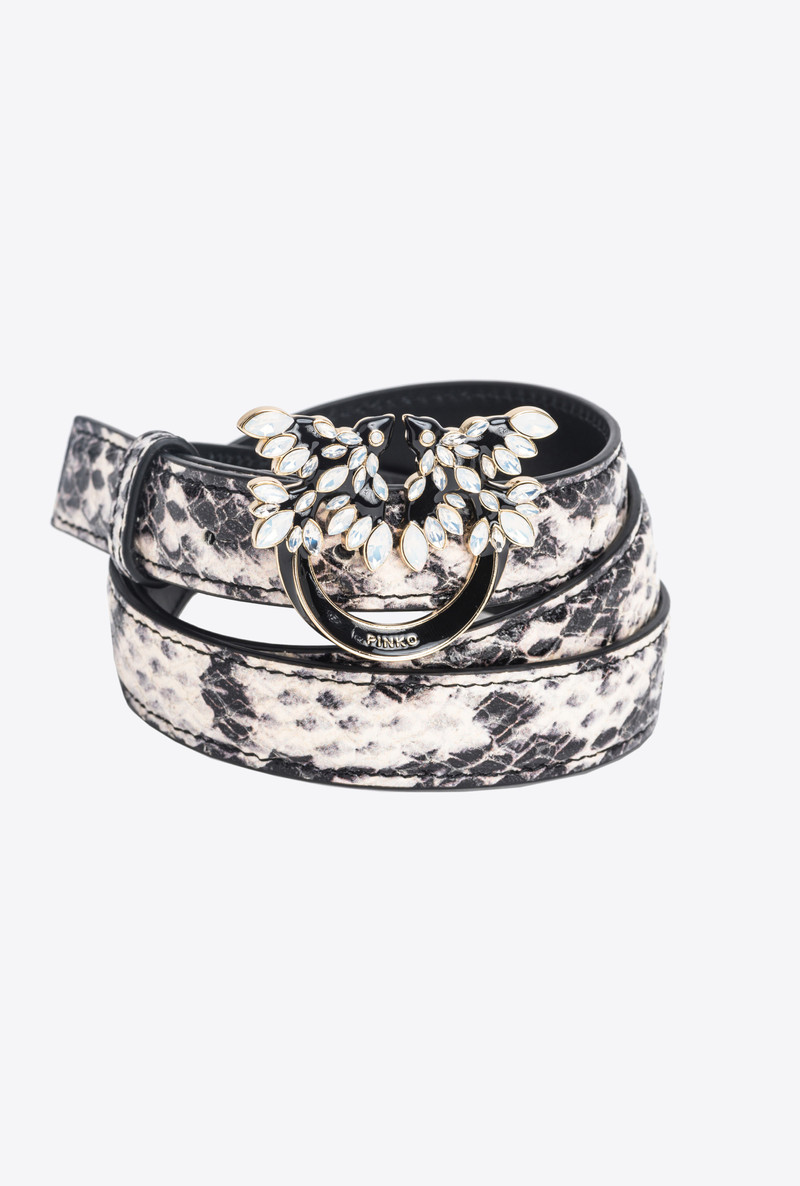 PINKO GALLERIA THIN 2CM REPTILE-PRINT BELT WITH LOVE BIRDS BUCKLE 5