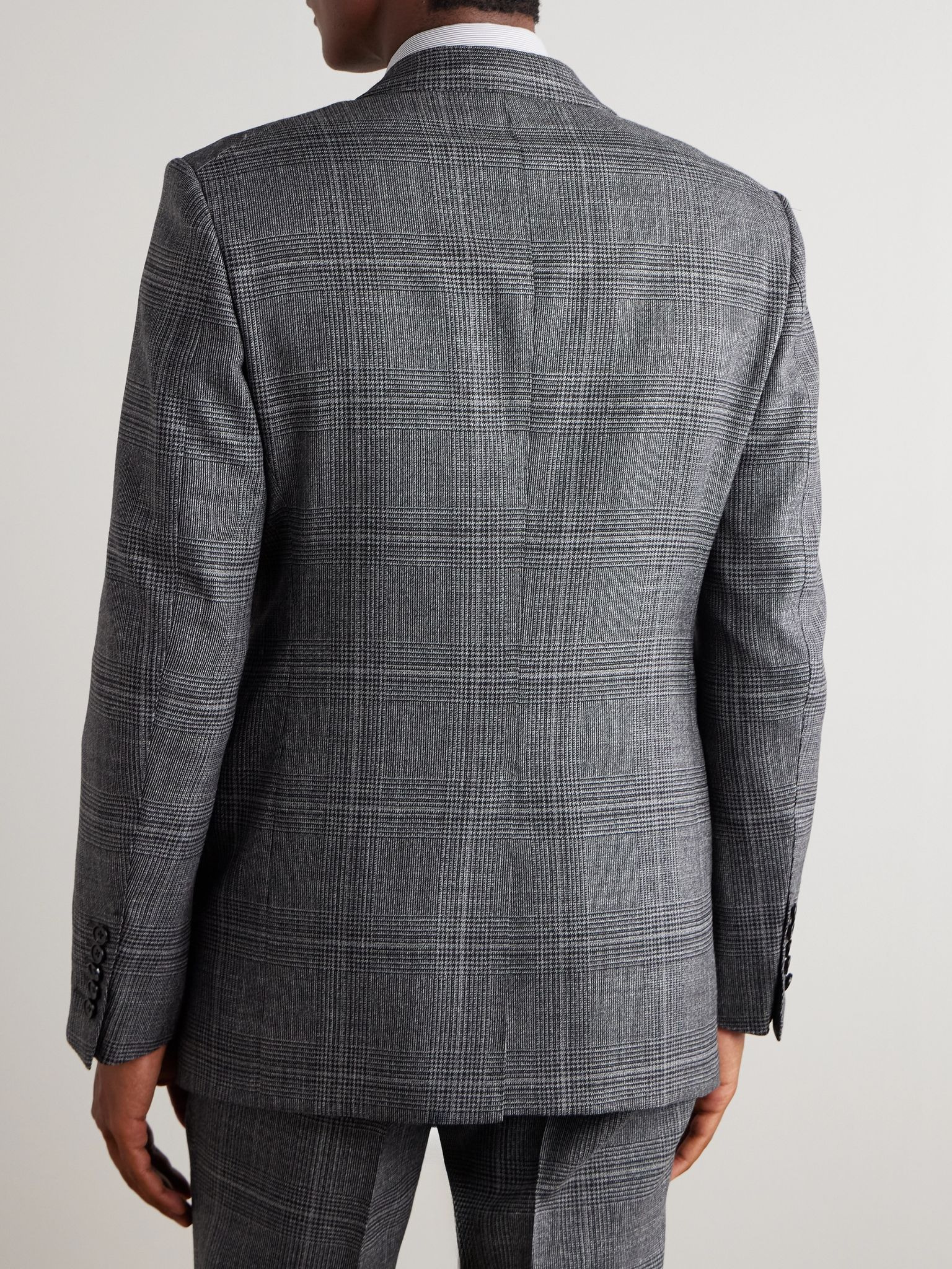 Shelton Slim-Fit Prince of Wales Checked Wool and Silk-Blend Suit Jacket Gray - 3