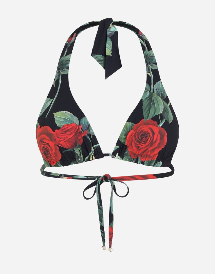 Rose-print padded triangle bikini top - 1