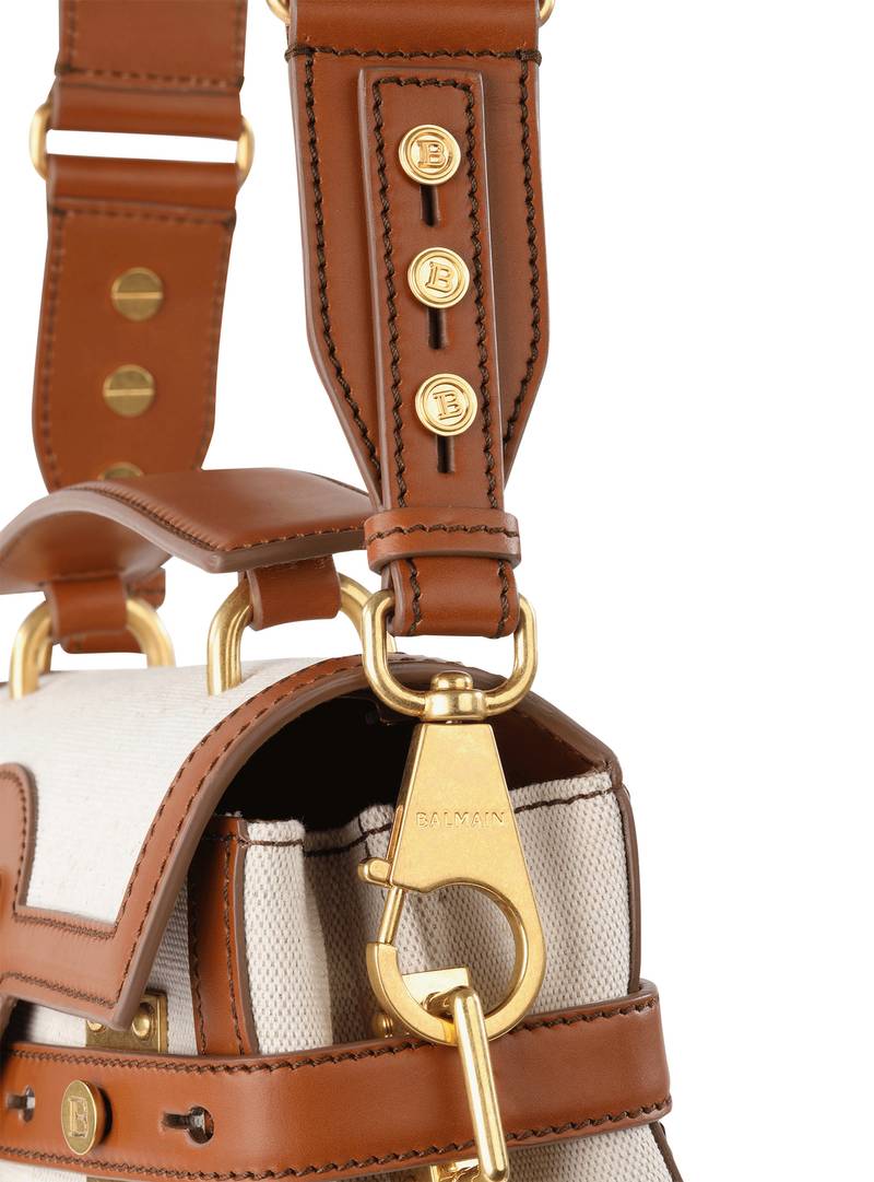 Ecru canvas B-Buzz 23 bag with brown leather panels 7