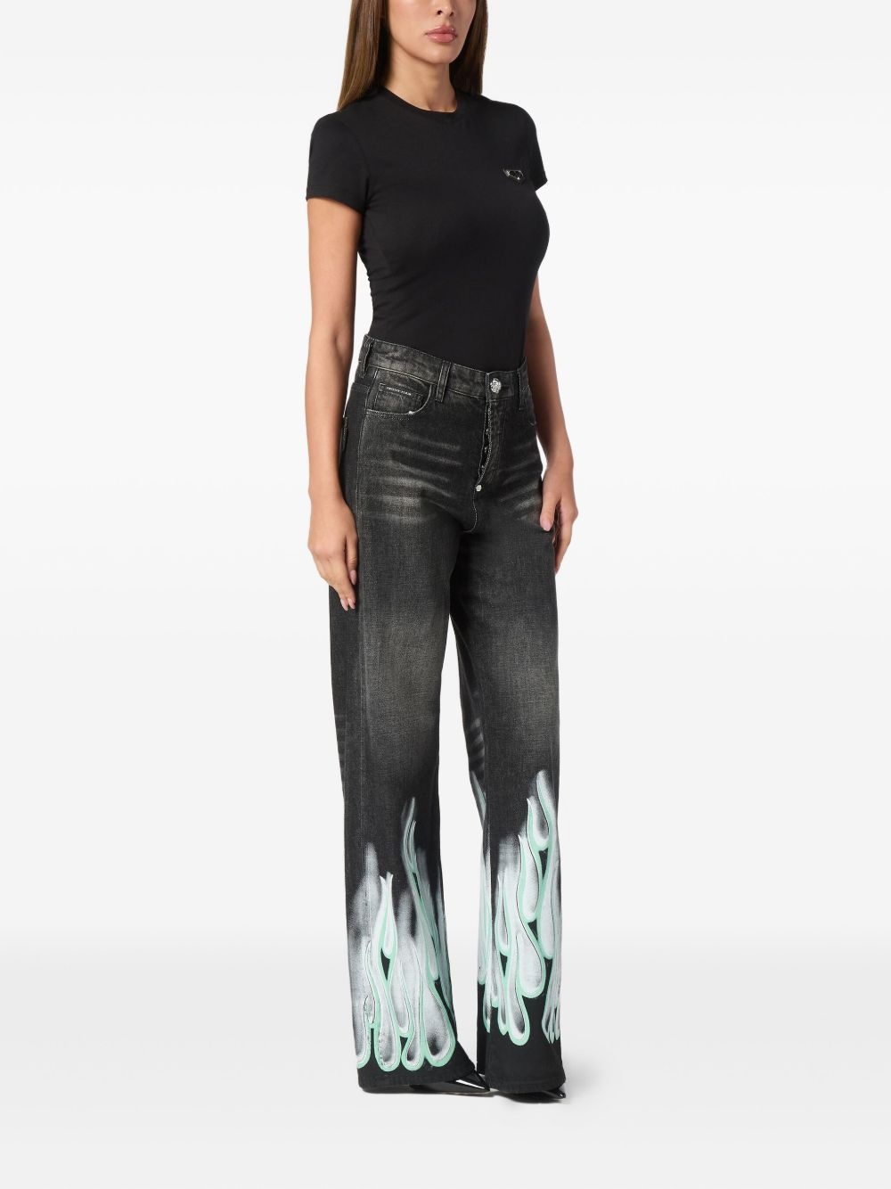 flame-print jeans - 2