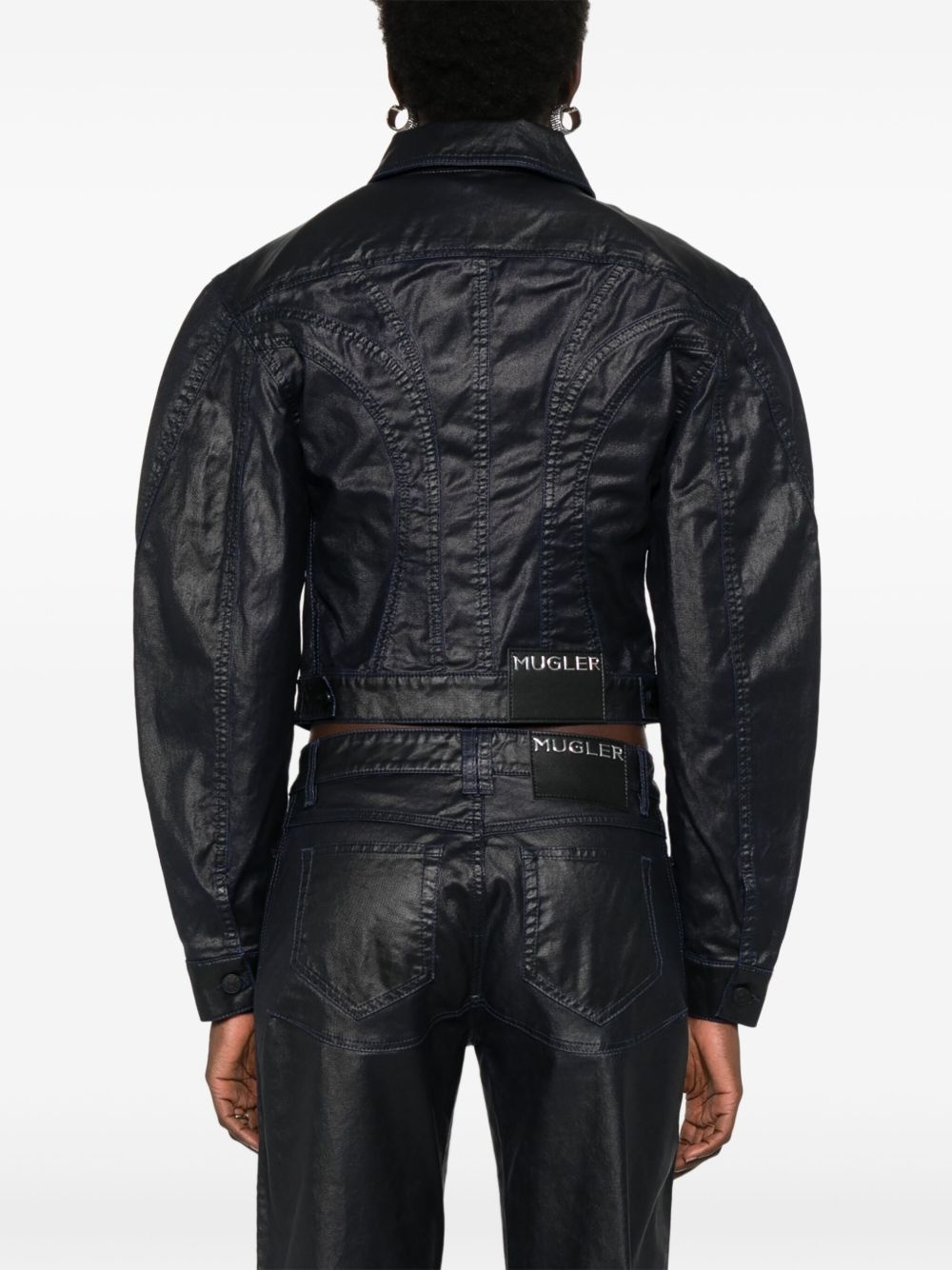 wax-effect denim jacket - 4