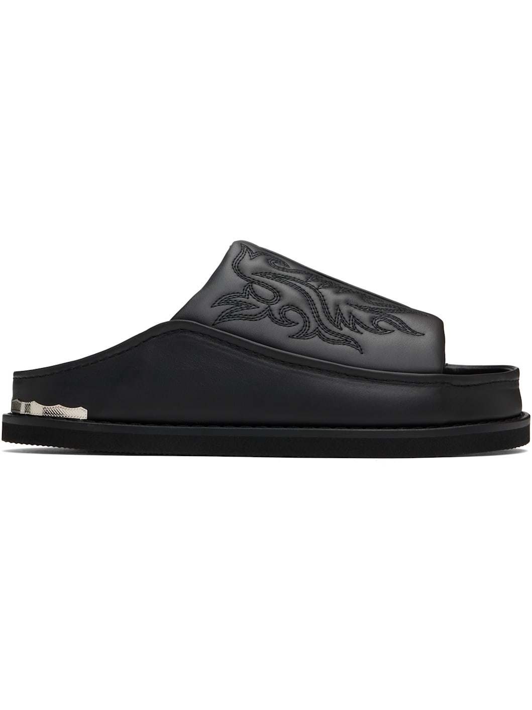 Black Embroidered Sandals - 1