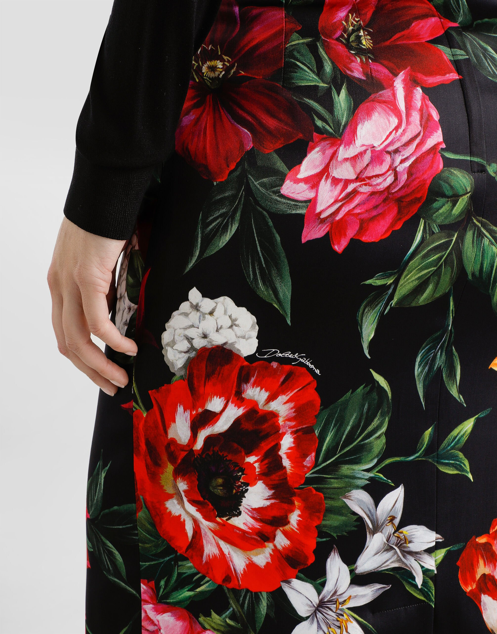 Flower-print satin skirt - 5