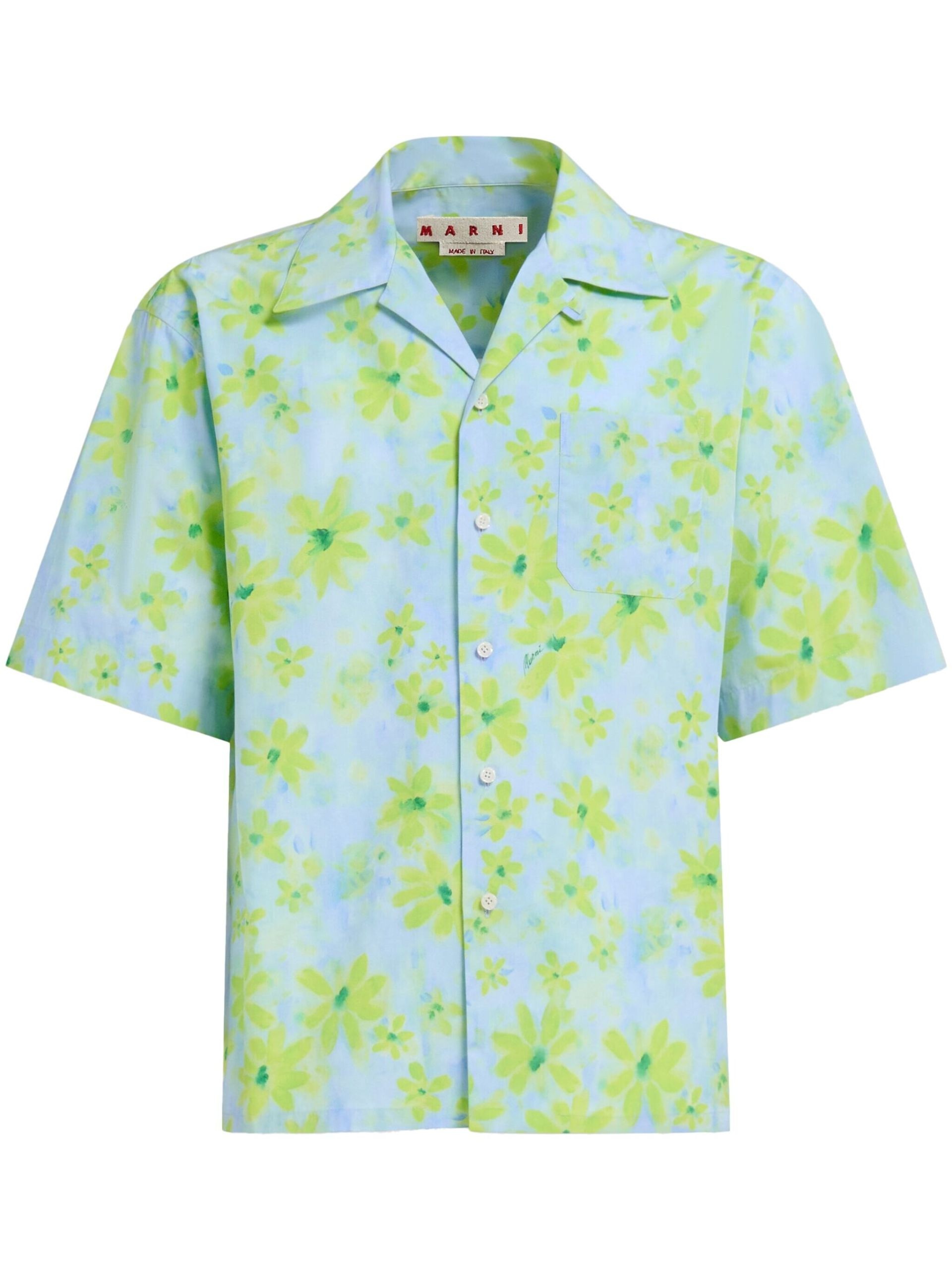 Blue Floral Print Cotton Shirt - 1