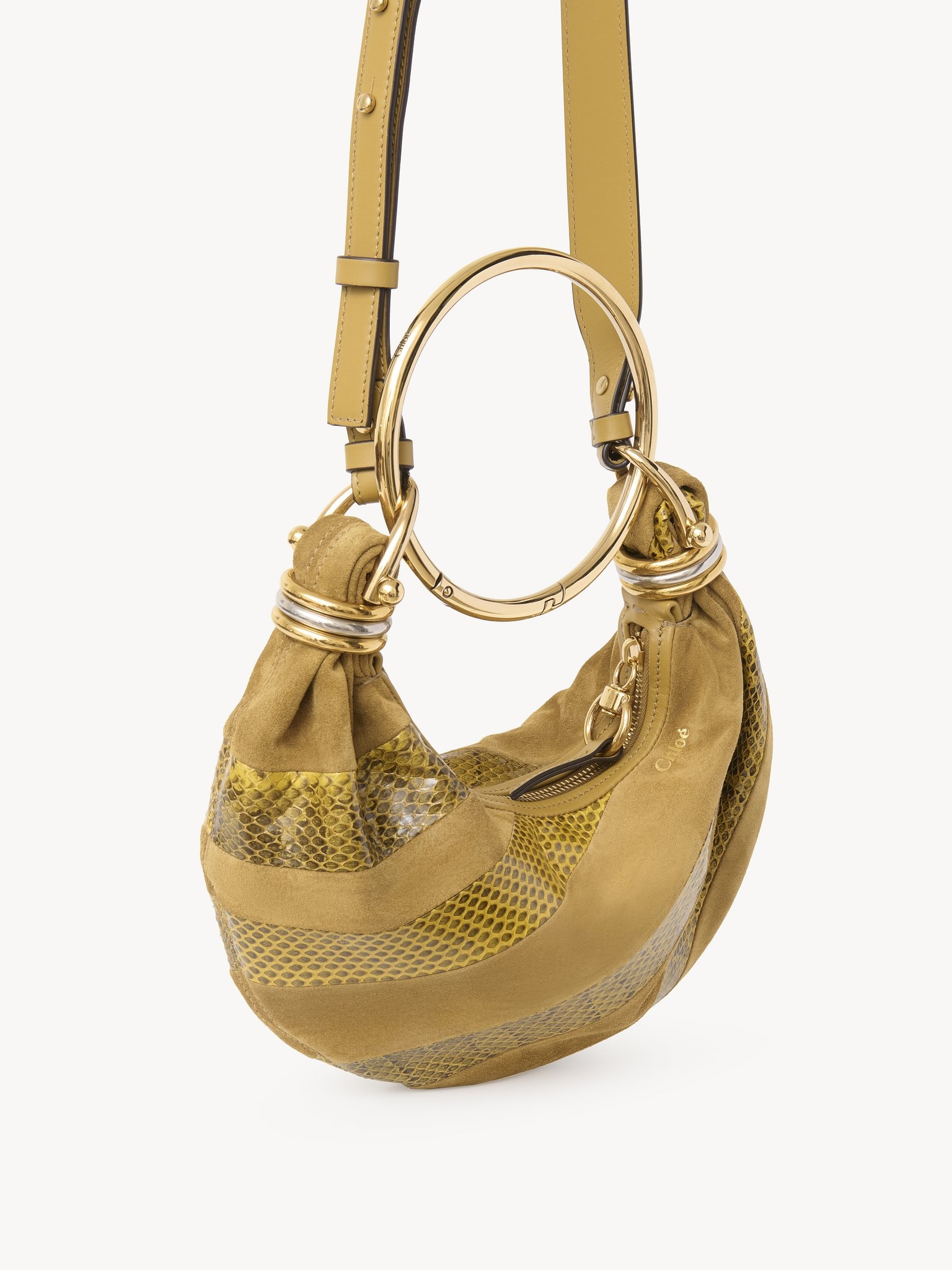 MINI BRACELET HOBO BAG IN SUEDE LEATHER & SNAKESKIN - 2