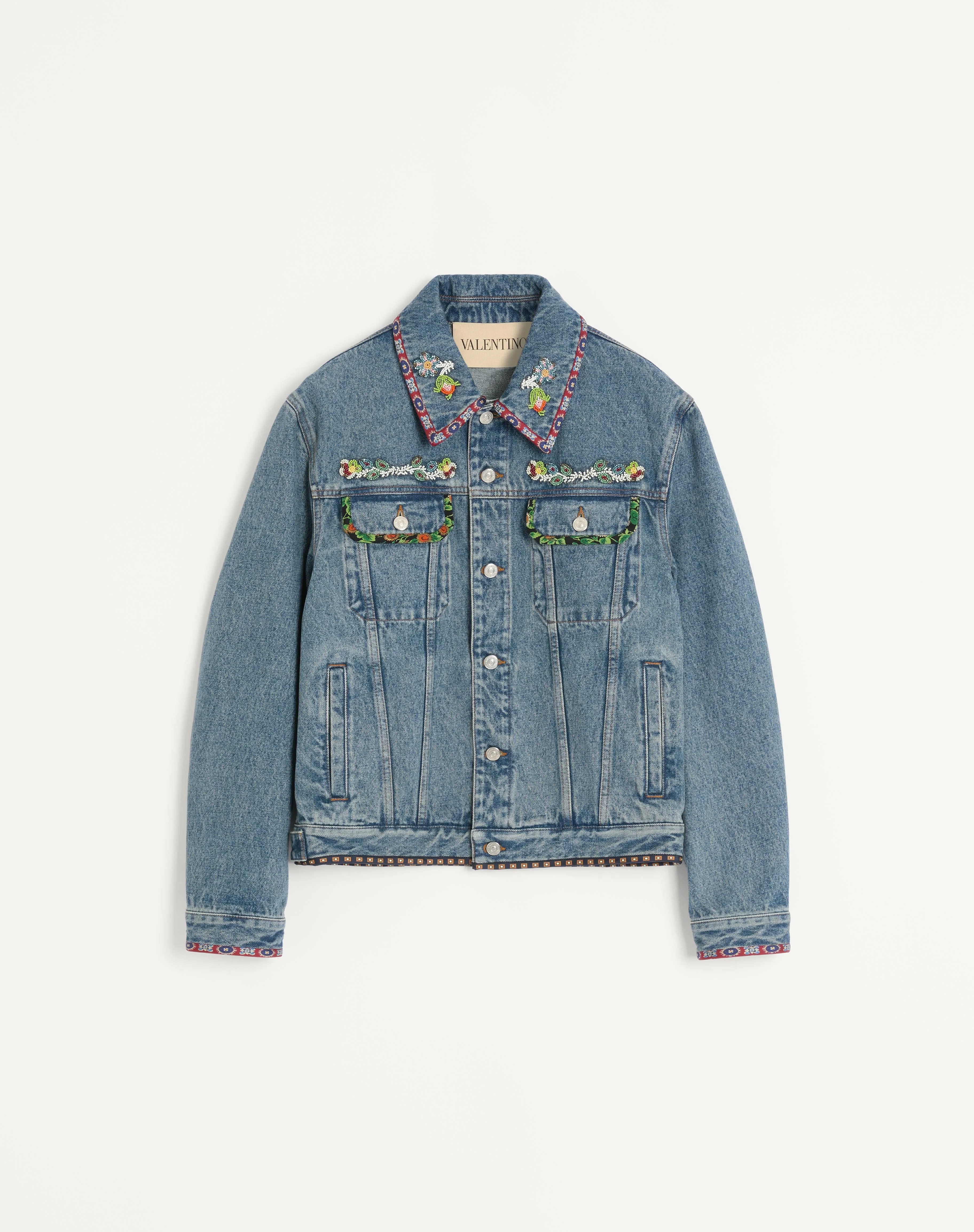 DENIM JACKET WITH BEADED EMBROIDERY AND PRINTED EDGES - 1