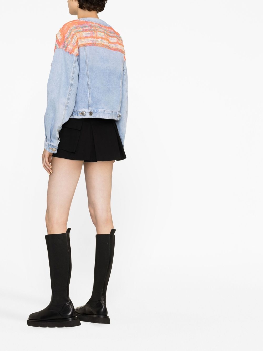 panelled button-front denim jacket - 3