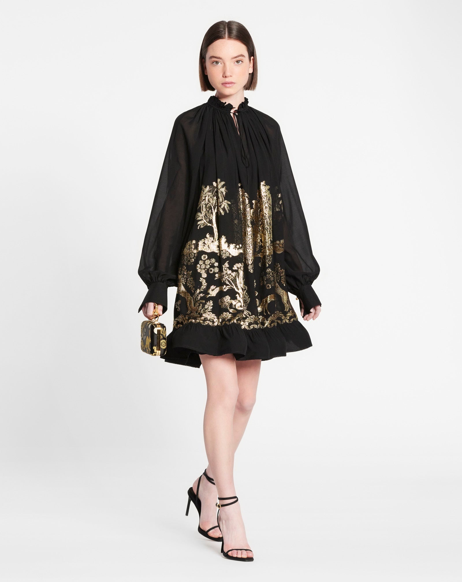 LONG-SLEEVE DRESS IN SILK JACQUARD - 2