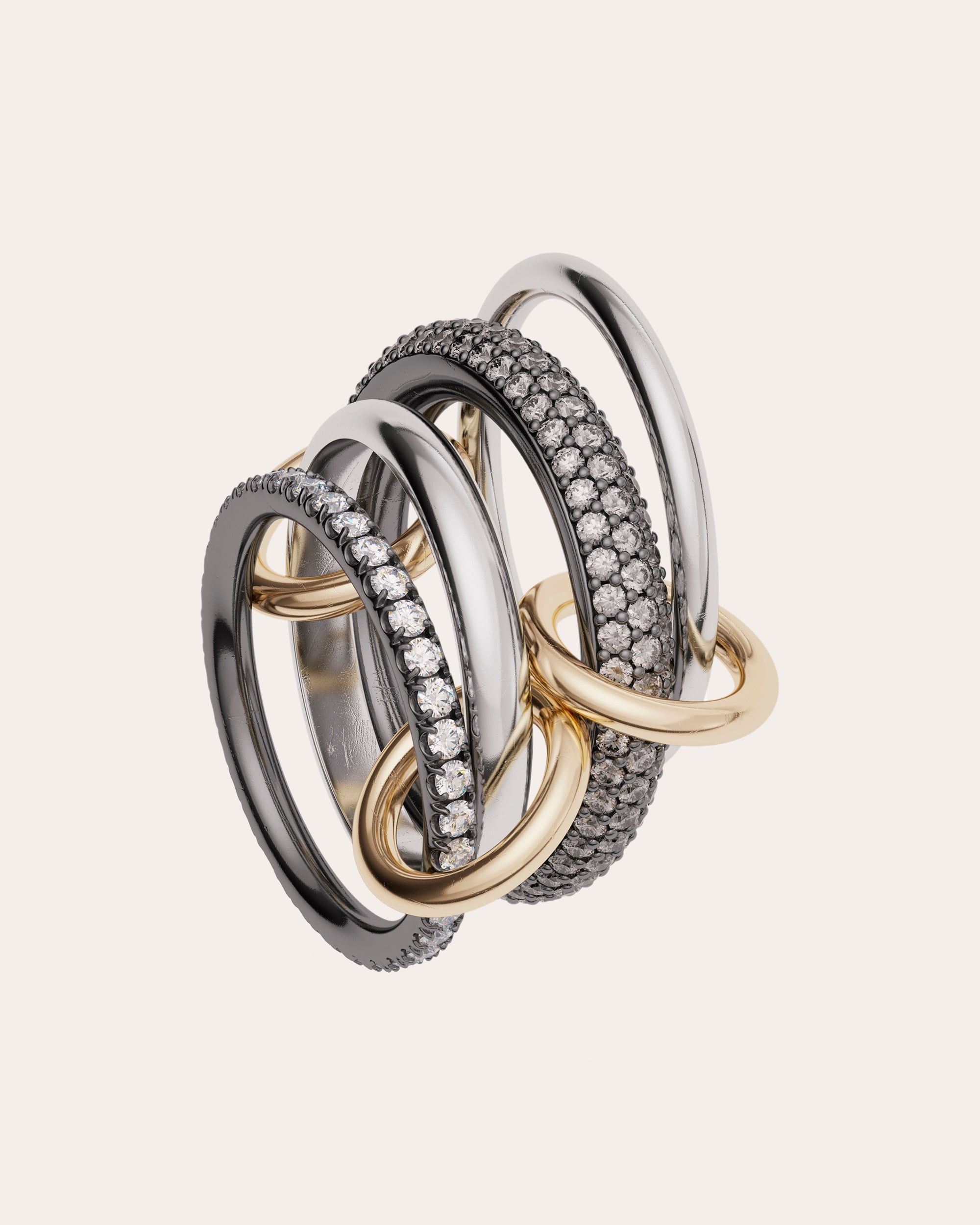 Vega 18K Gold Sterling Silver and Diamond Linked Rings - 4