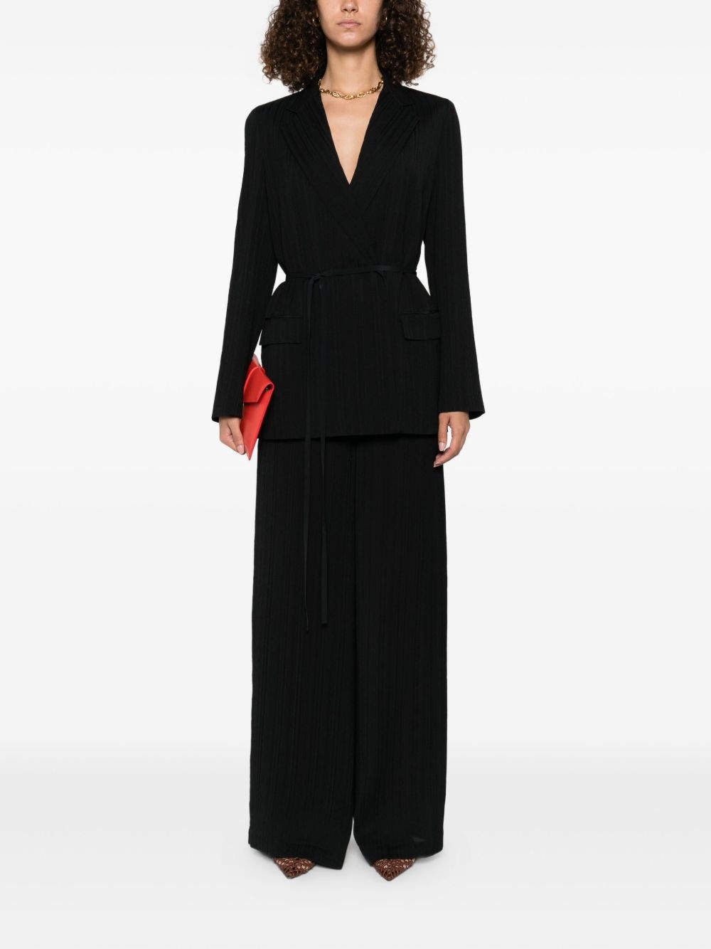 tie-waist pinstripe jacket - 2