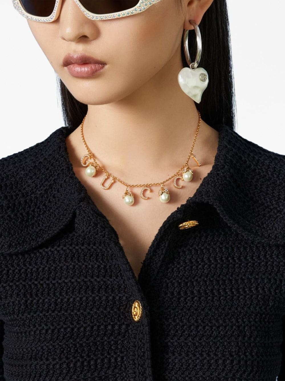 logo-print crystal-embellished necklace - 3