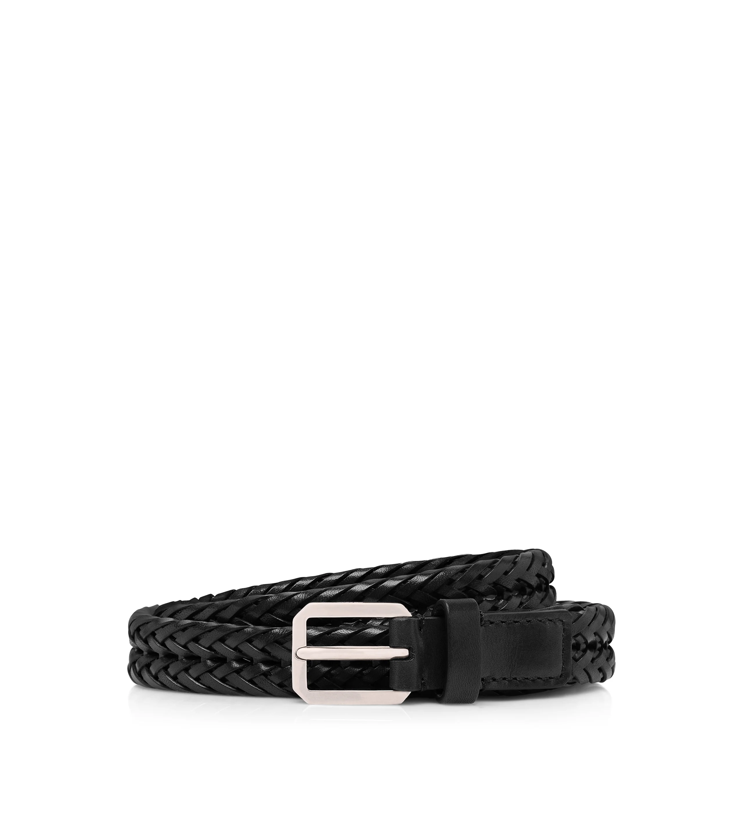 WOVEN LEATHER BEVELED BUCKLE BELT - 1