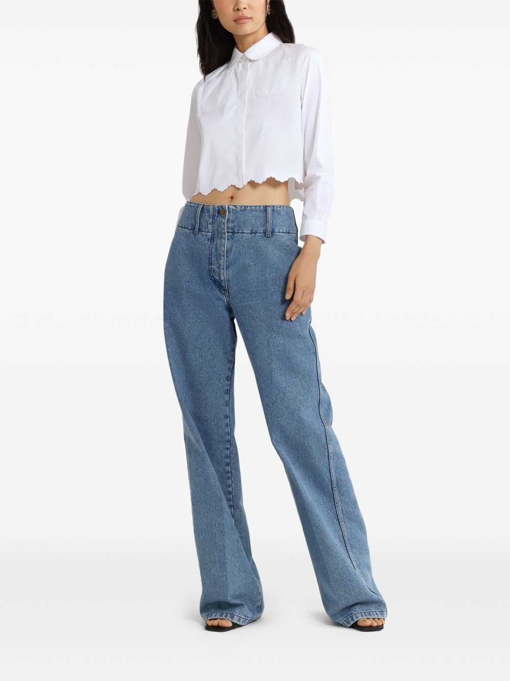 cropped scalloped poplin shirt - 2