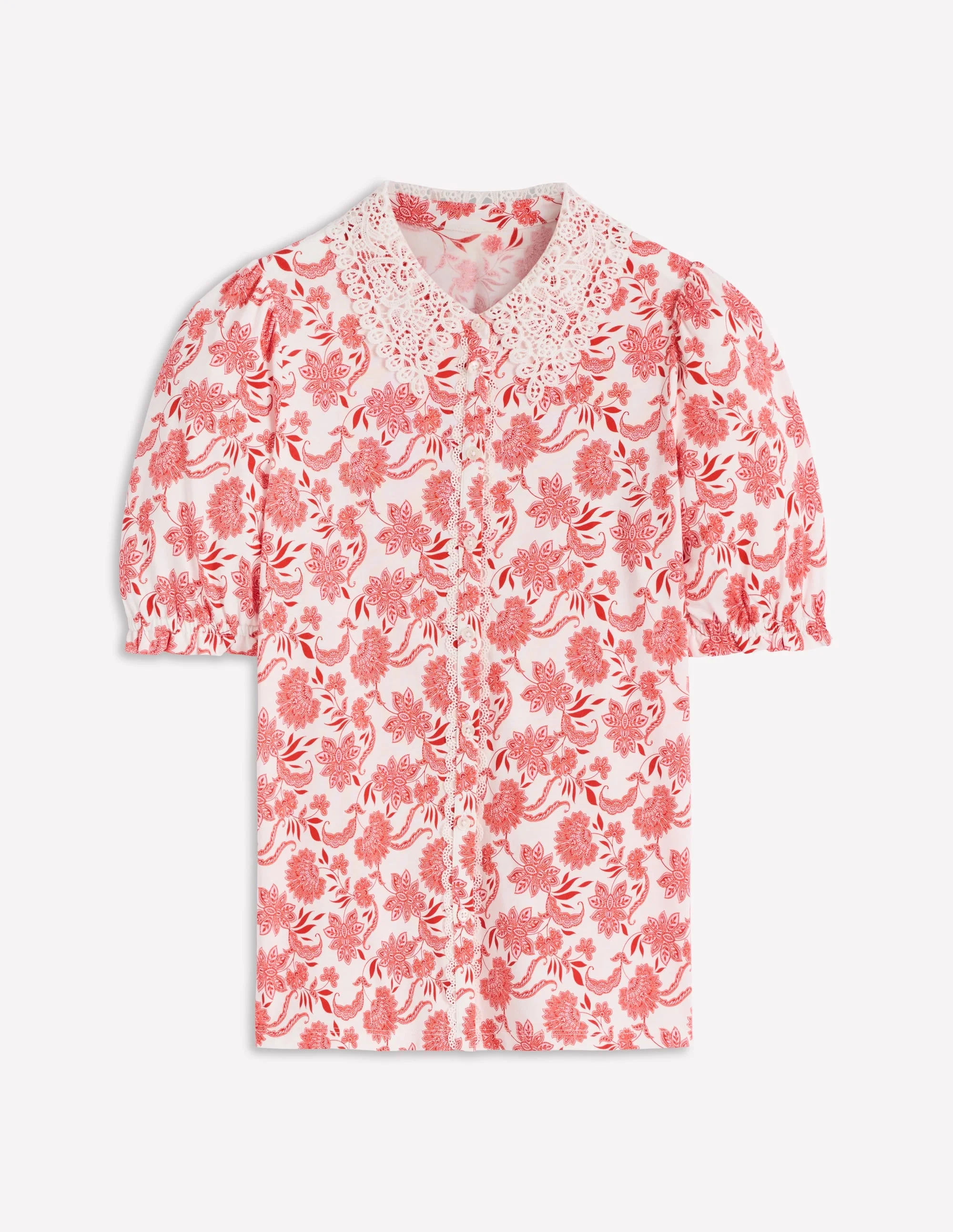 Nessa Broderie Collar Blouse-Pink Floral - 1