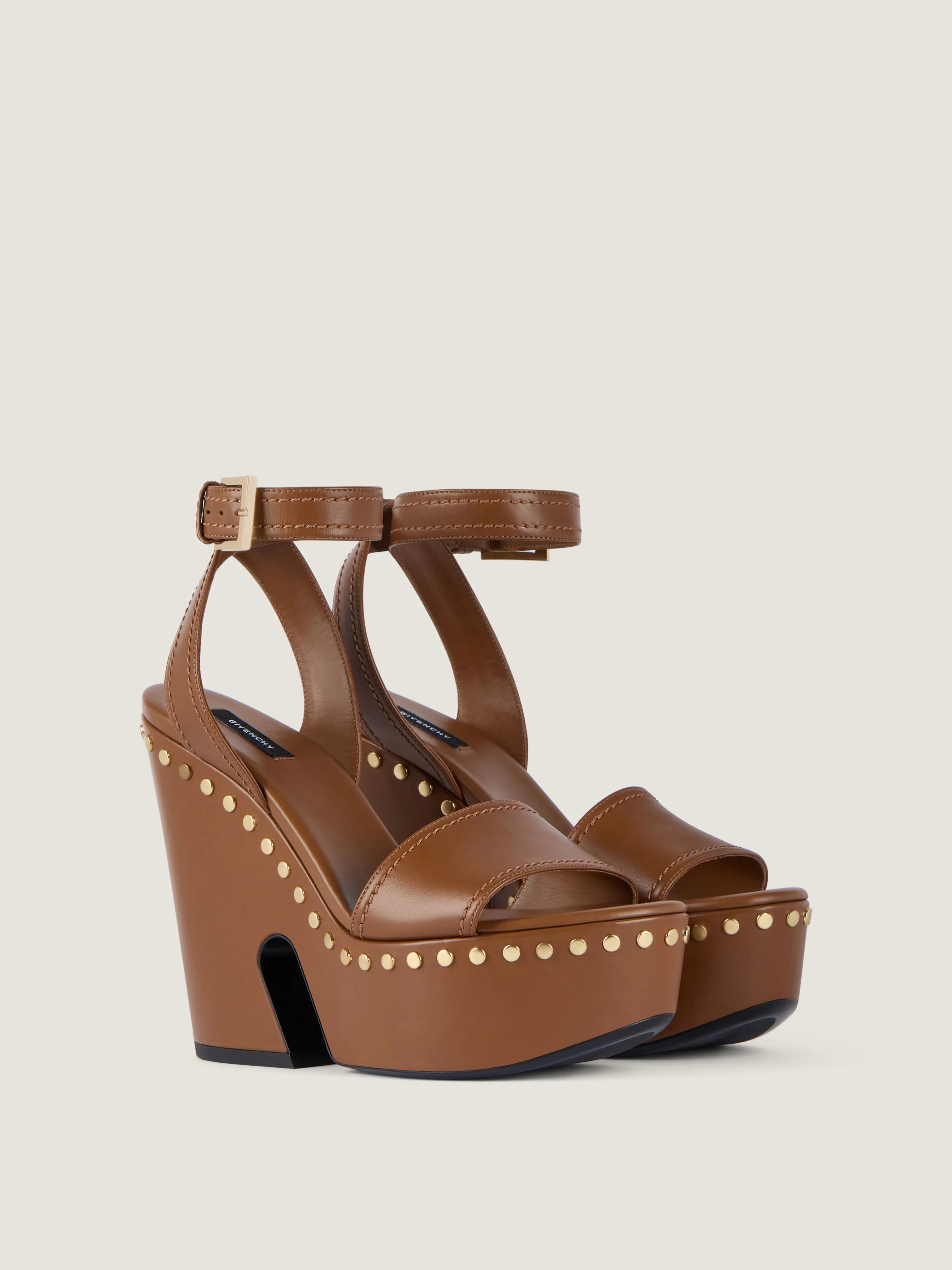 CLOG PLATFORM SANDALS IN LEATHER WITH STUDS DETAIL - 1