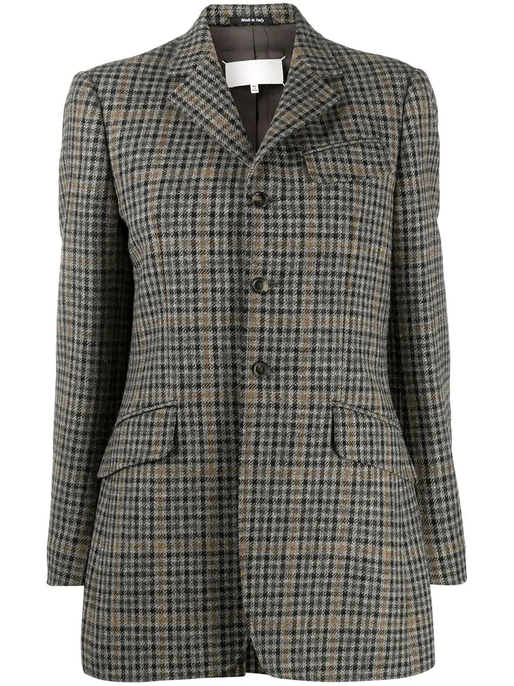 checked single-breasted blazer - 1