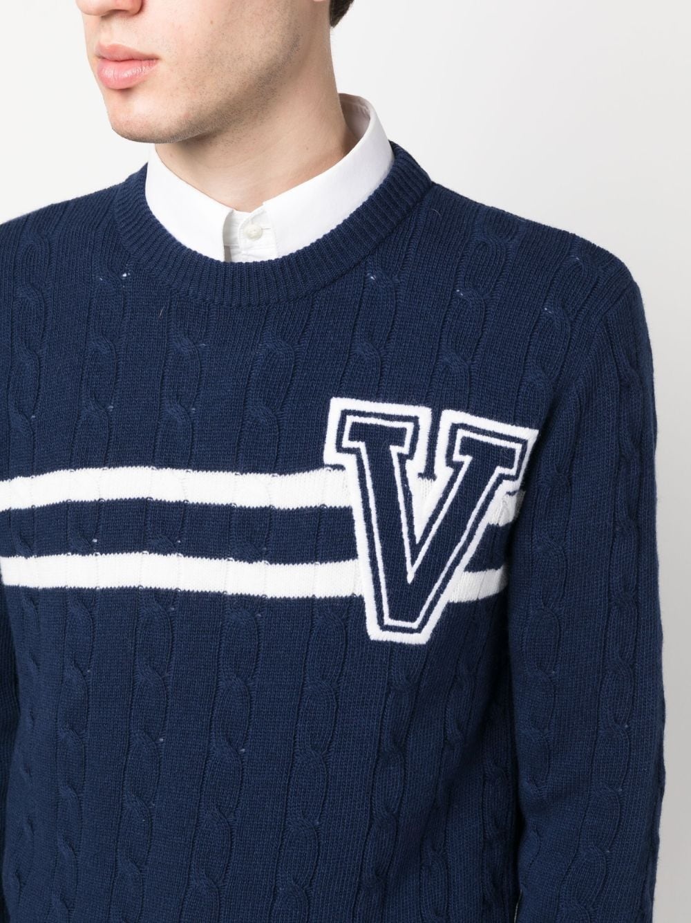 embroidered-logo striped wool jumper - 5