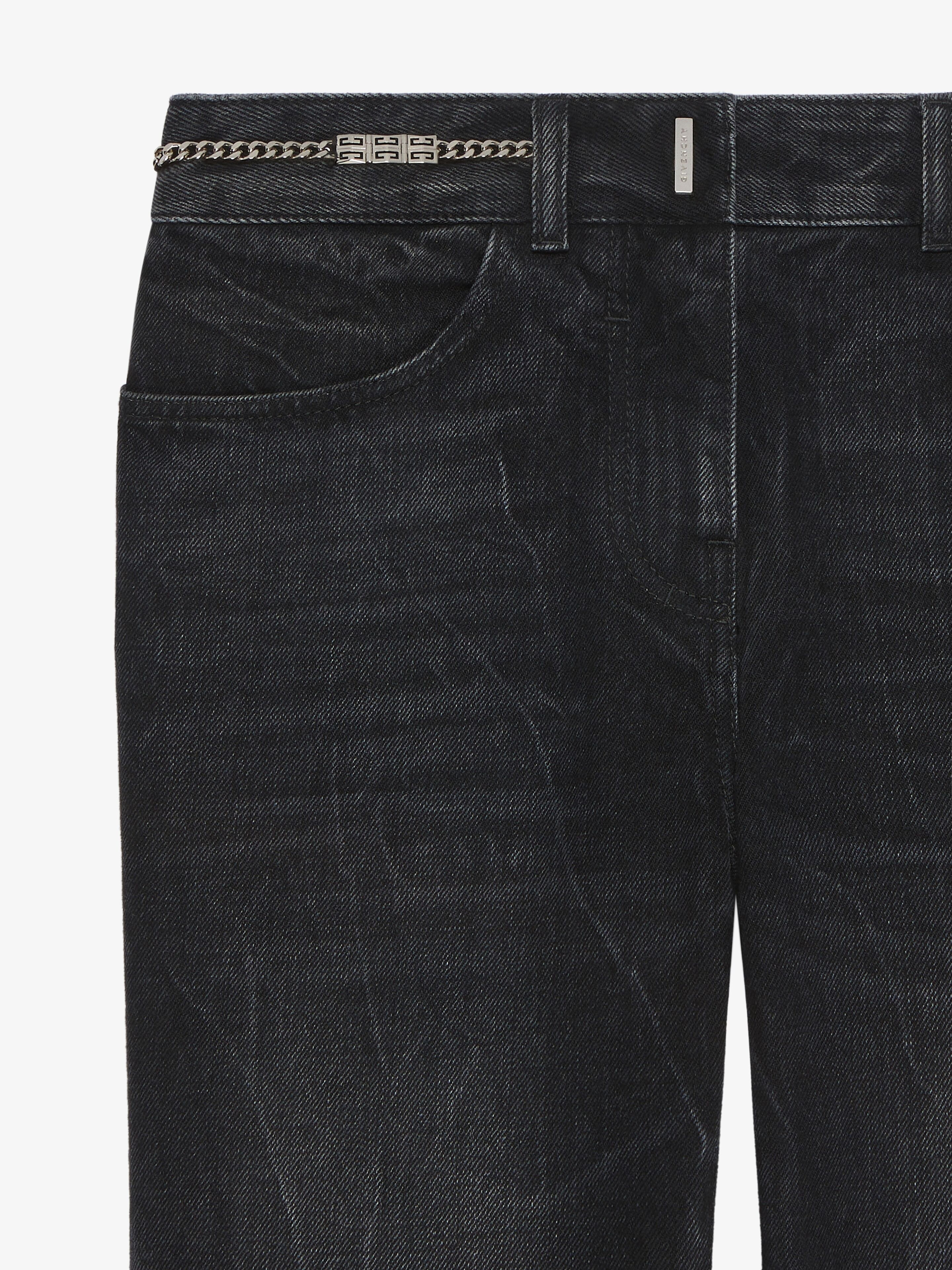 BOOT CUT PANTS IN DENIM WITH CHAINS DETAIL - 4