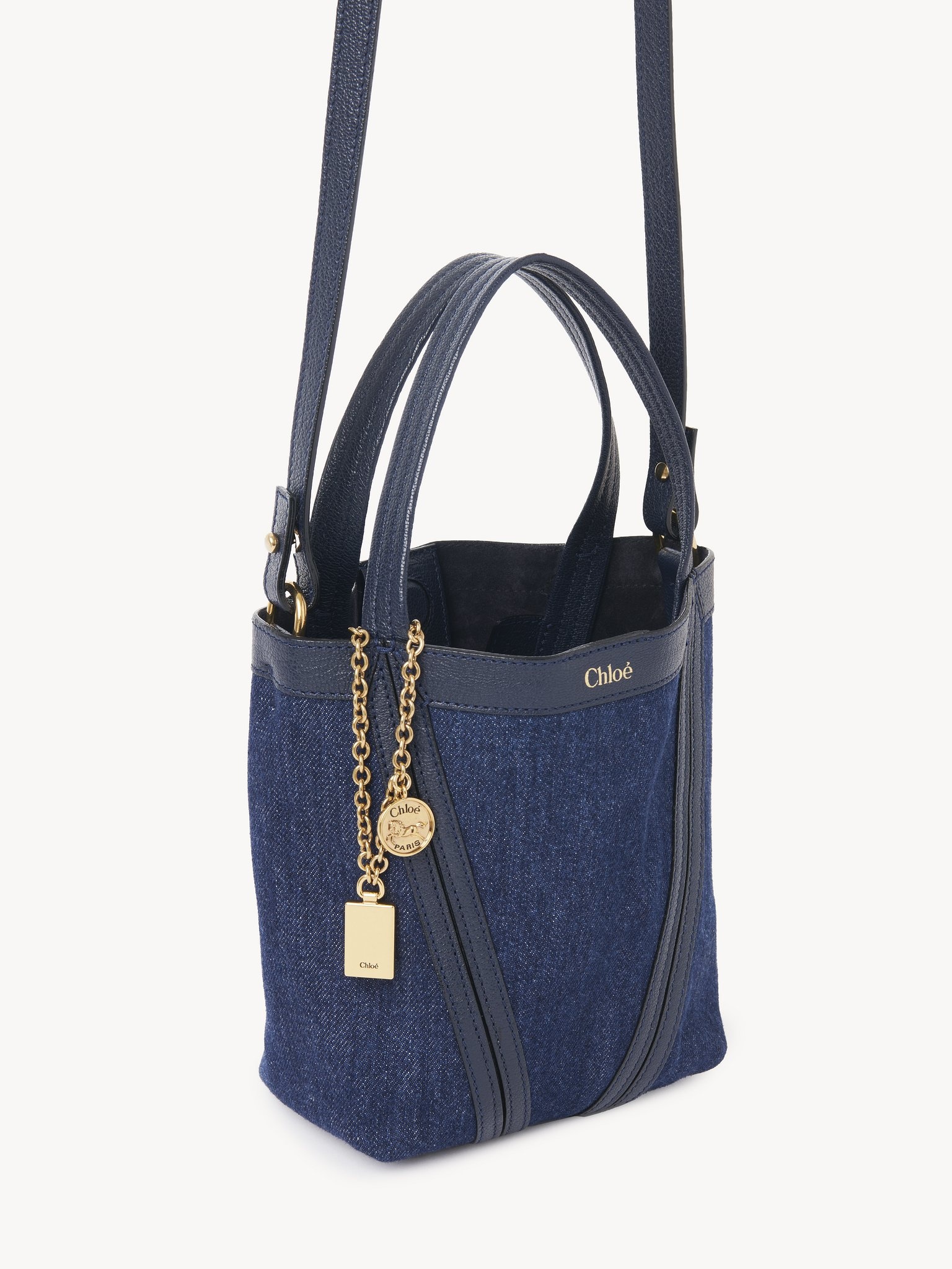 SMALL CHLOÉ SPIN TOTE BAG IN DENIM - 5