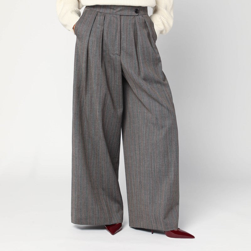 Dries Van Noten Wide Gray Wool Palazzo Pants Women - 1