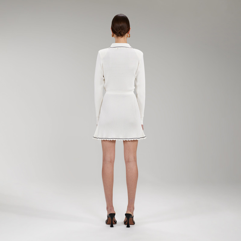 self-portrait Ivory Contrast Stitch Ribbed Knit Mini Dress - PF22-079 |  REVERSIBLE