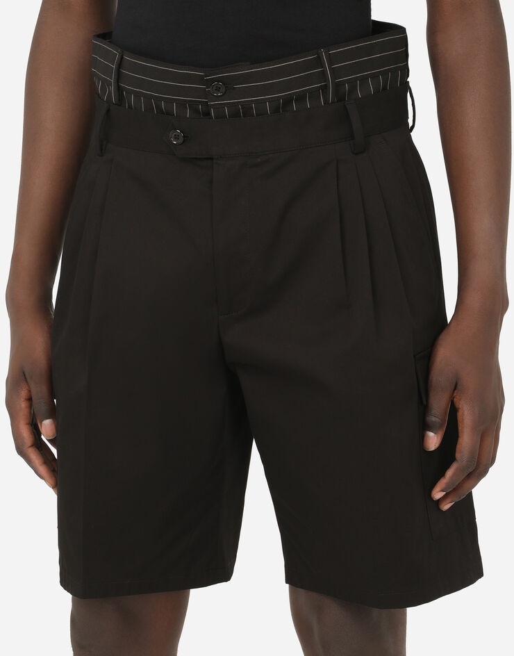 Stretch cotton shorts with double belt - 4