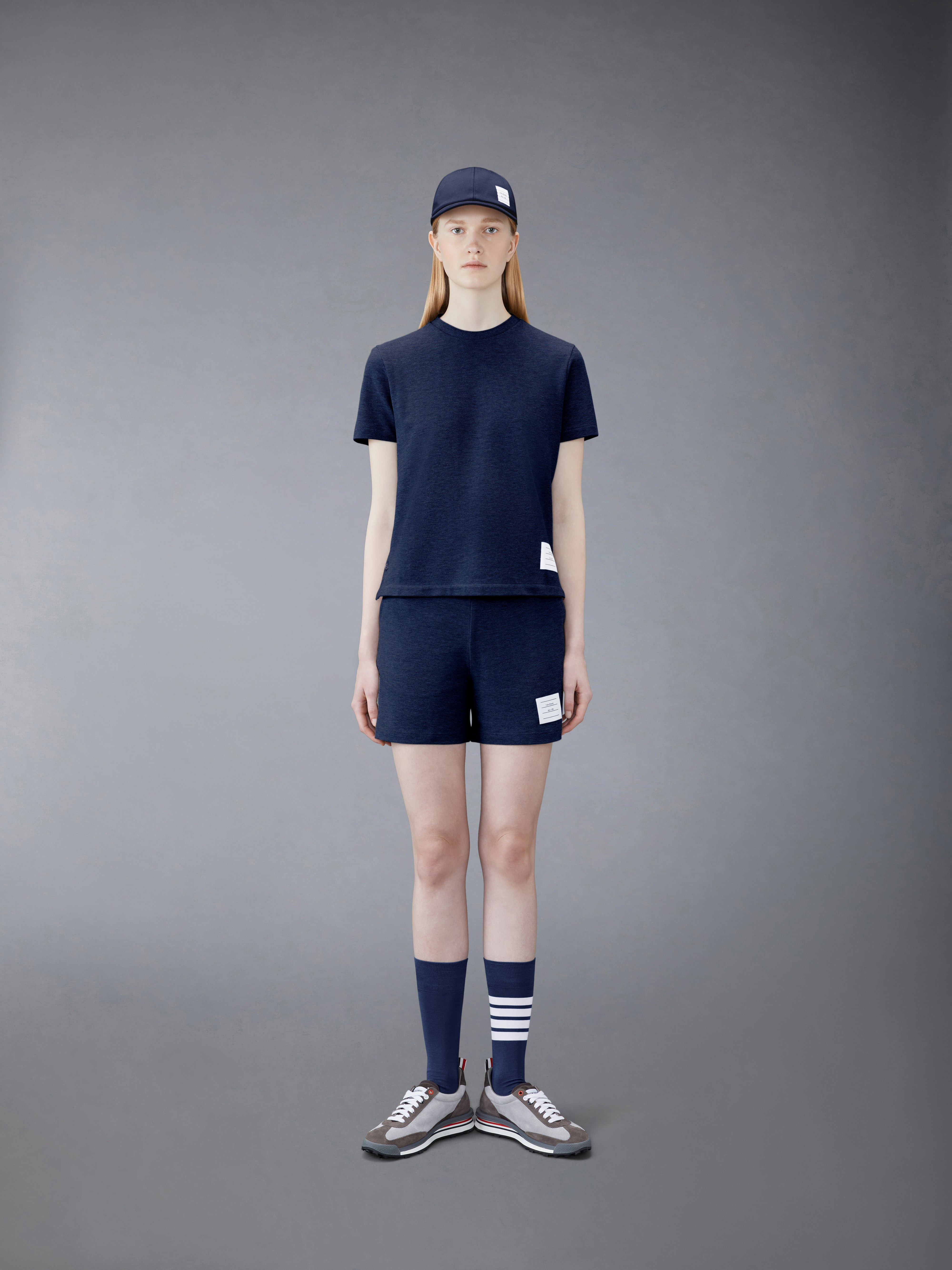 Navy Classic Cotton Pique Relaxed Fit Center Back Stripe Short Sleeve Tee - 3