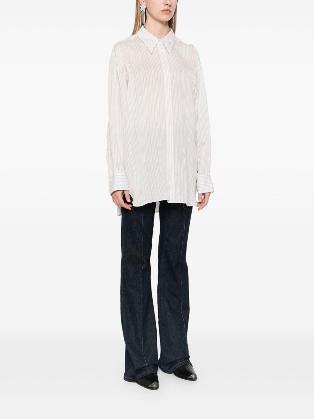 scarf-detail striped blouse - 3