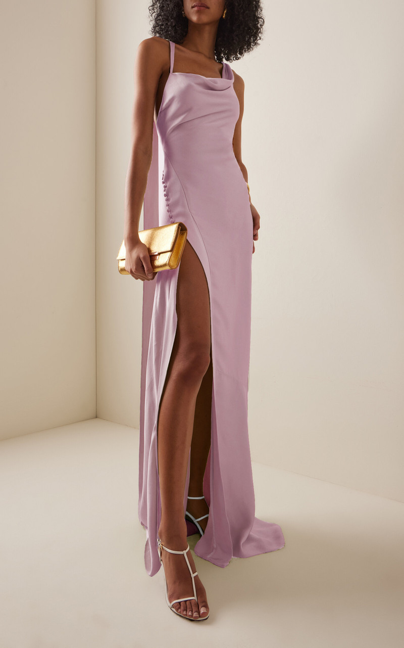 MARMAR HALIM Button-Detail Silk Satin Gown pink outlook