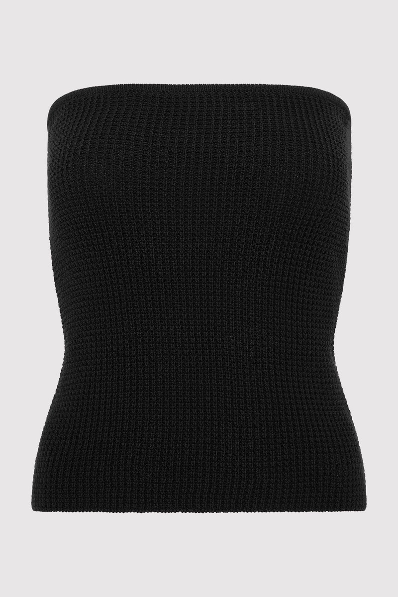 Textured Knit Strapless Top - Black 1