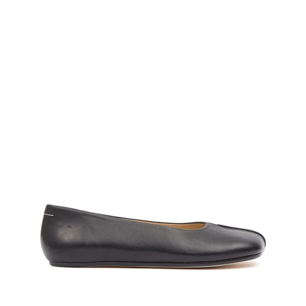 BLACK LEATHER MOC STITCHING BALLERINAS - 1