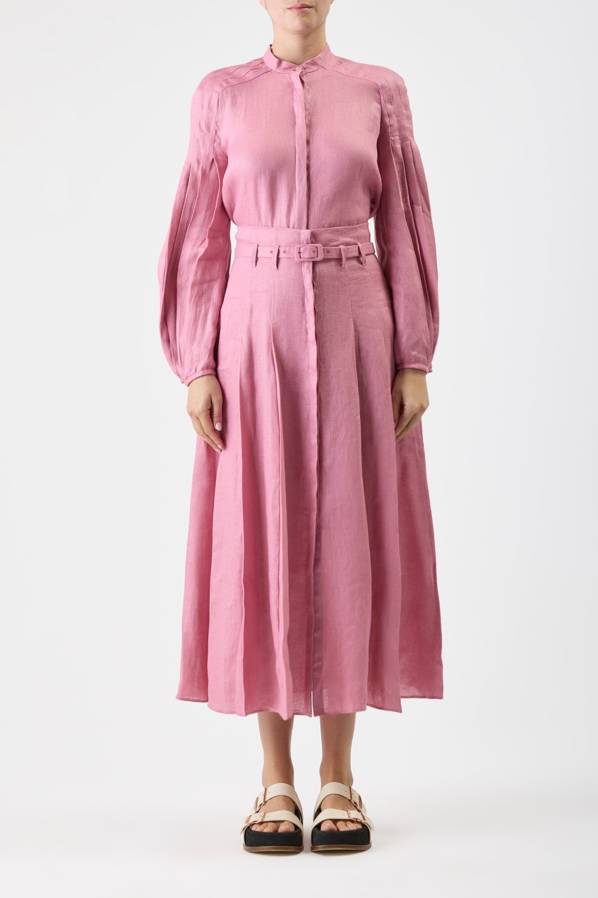 Dugald Pleated Skirt in Rose Quartz Aloe Linen - 2