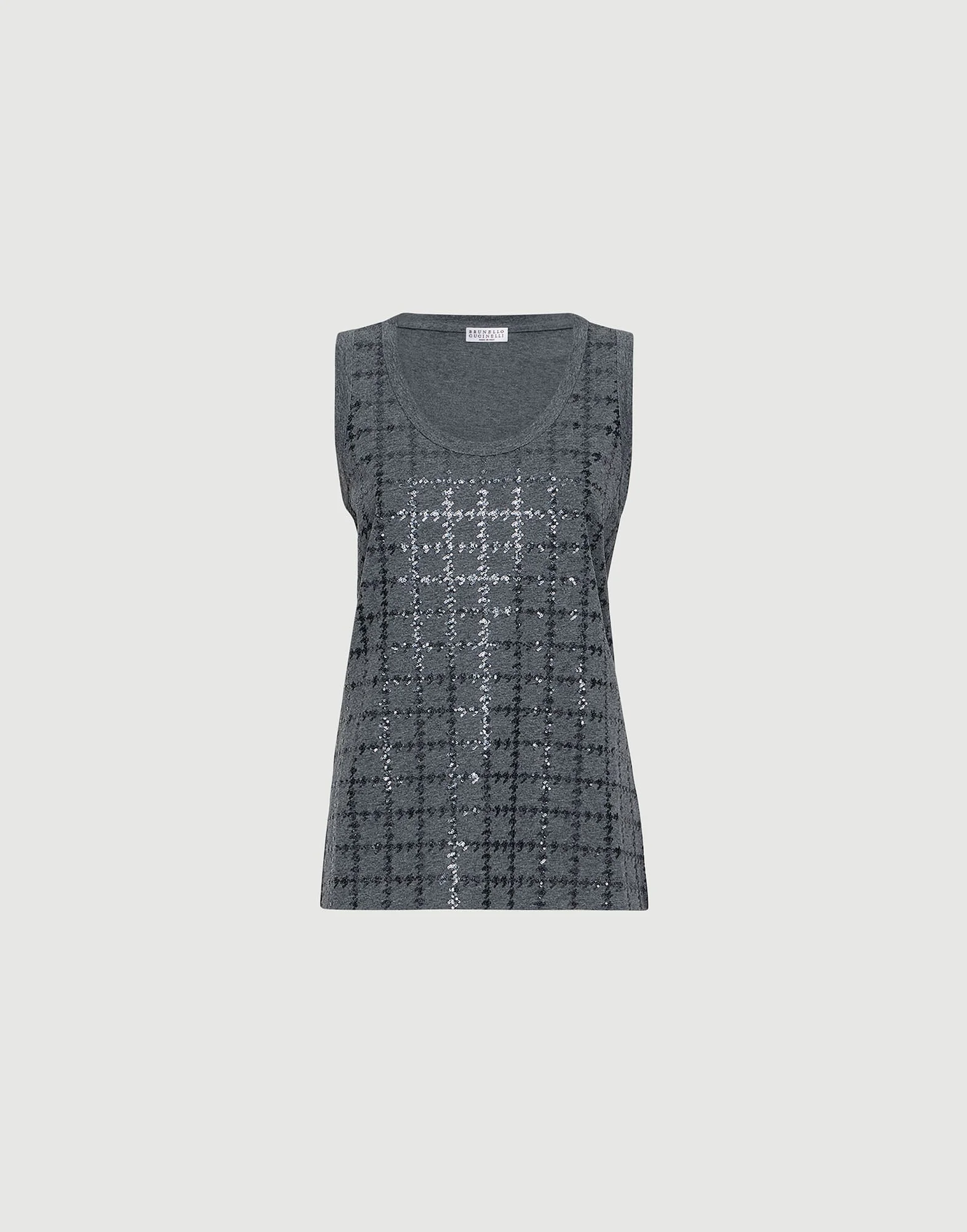 Cotton jersey top with dazzling windowpane embroidery - 1