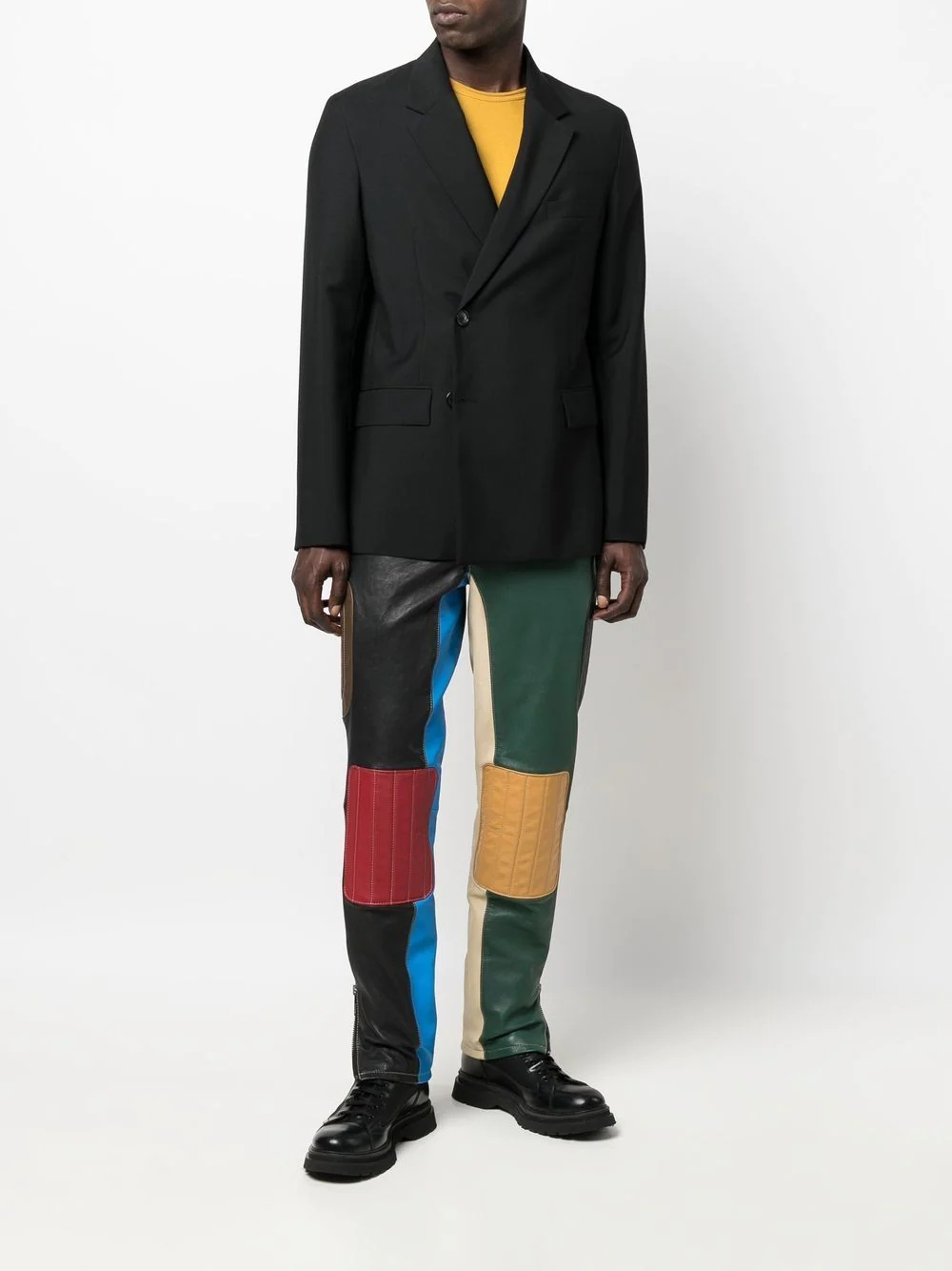 patchwork color-block leather trousers - 2