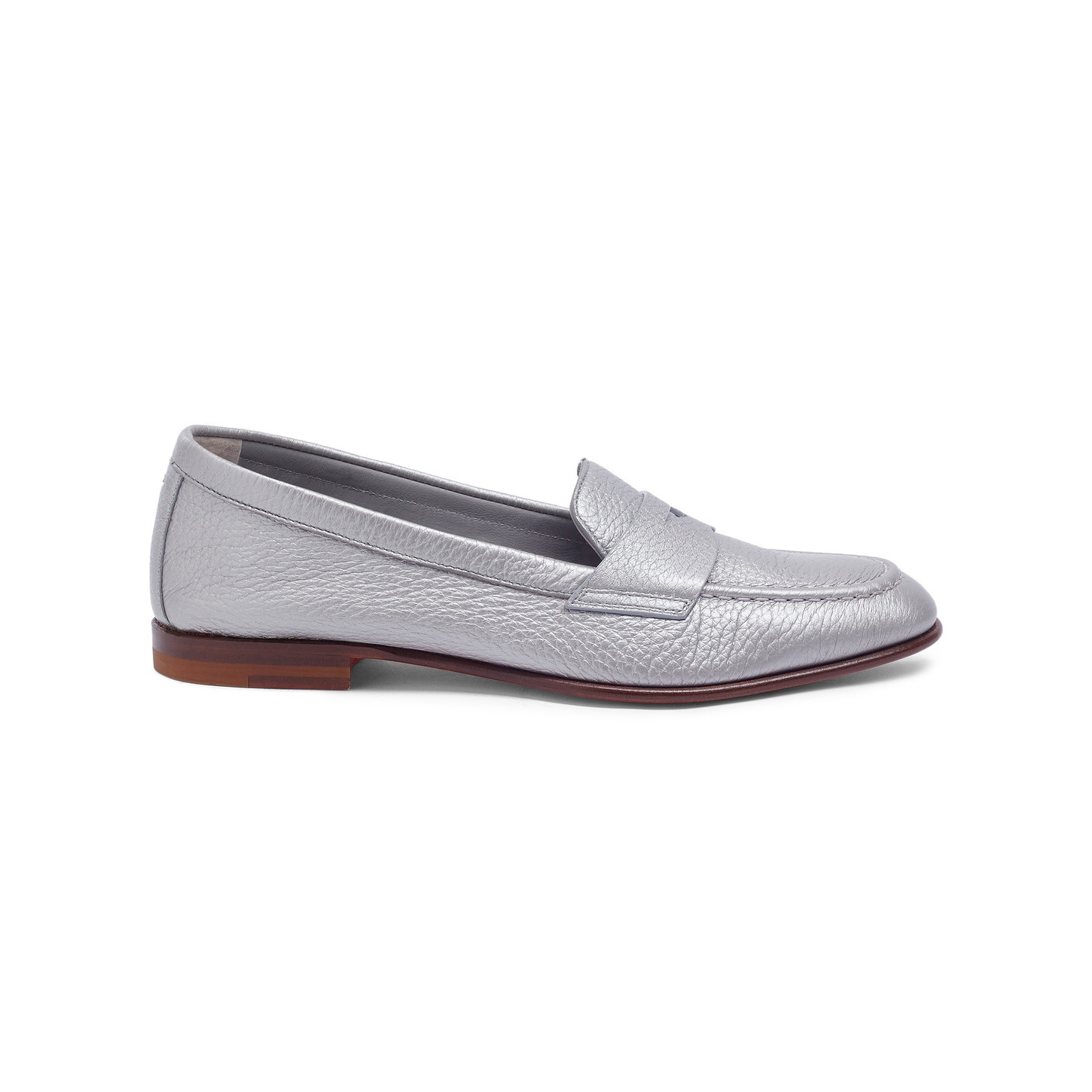 Women's silver tumbled leather penny loafer - 1