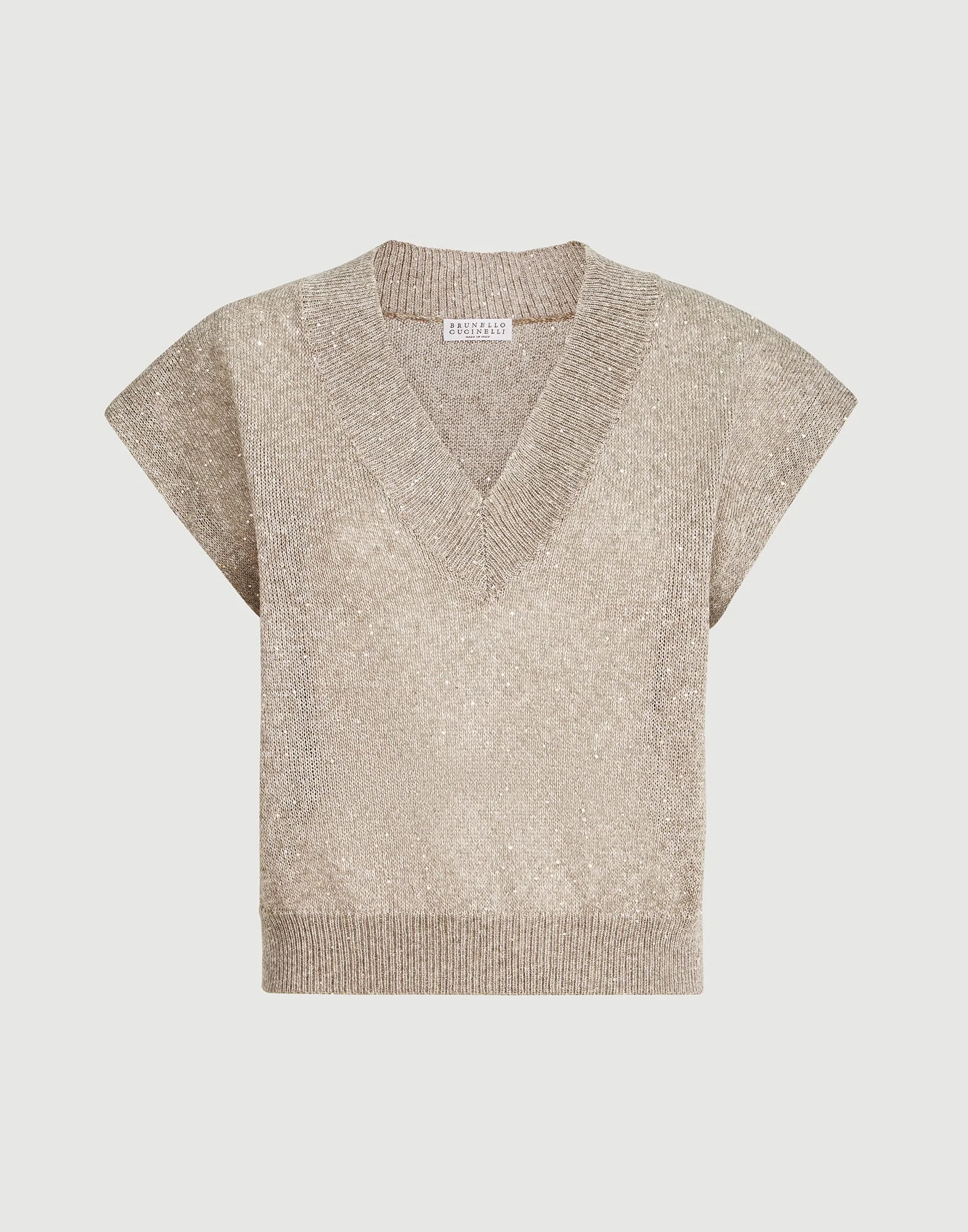 Linen and cotton Diamond yarn sweater with short sleeves - 1