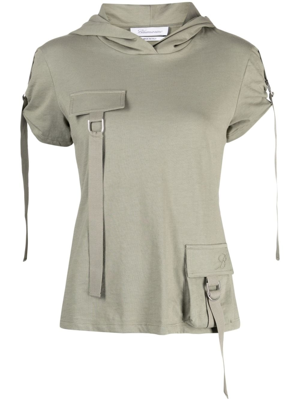 cargo-pocket hooded cotton T-shirt - 1