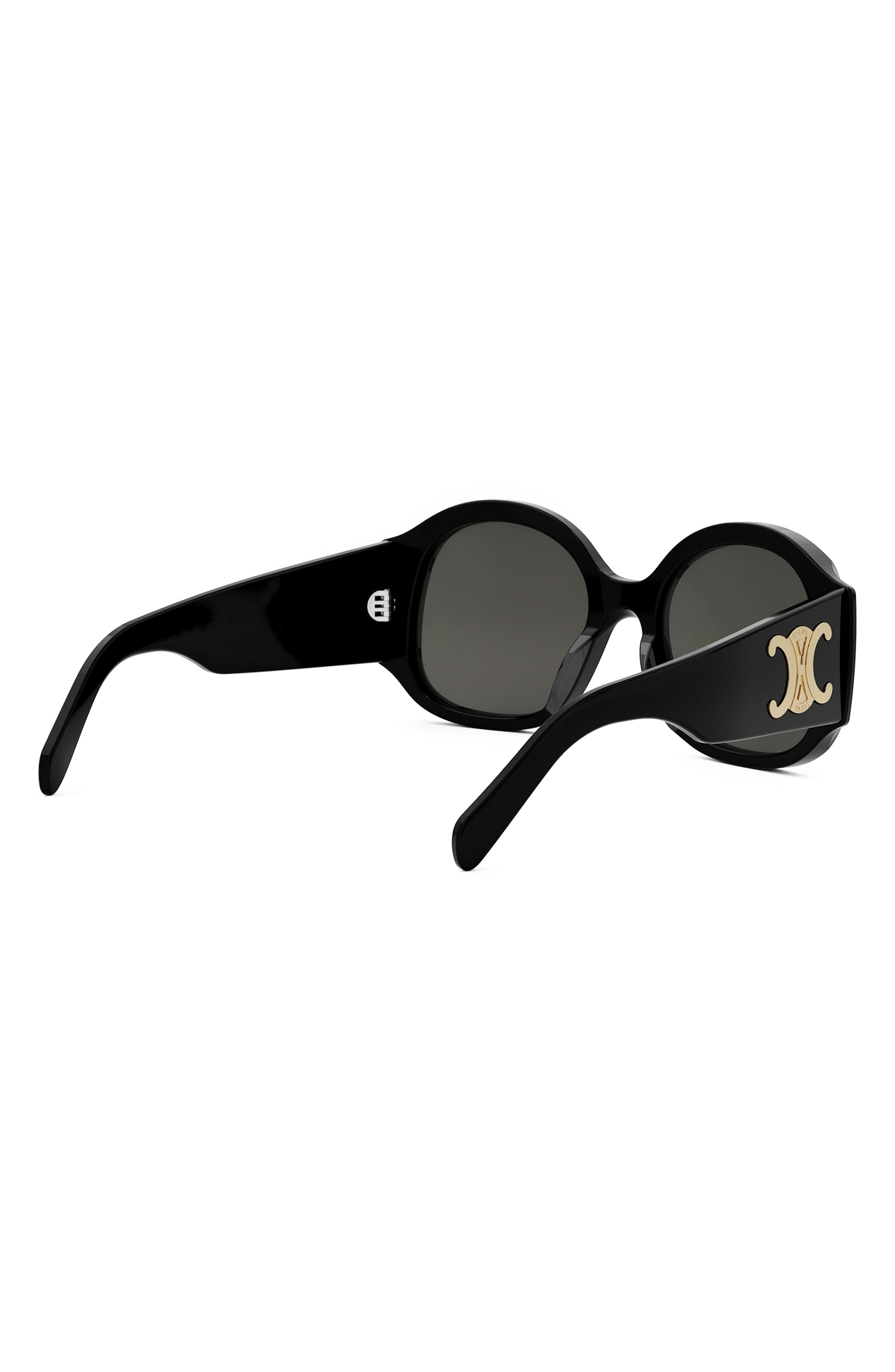 CELINE Maxi Triomphe 54mm Round Sunglasses in Shiny Black /Smoke at Nordstrom - 6