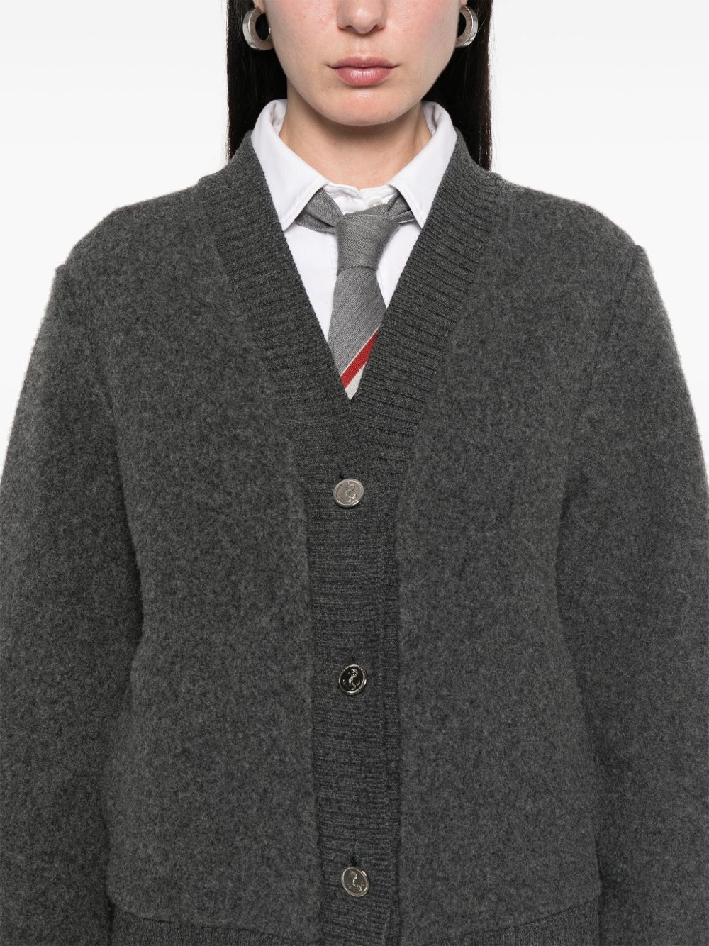 V-neck fleeced cadigan - 5