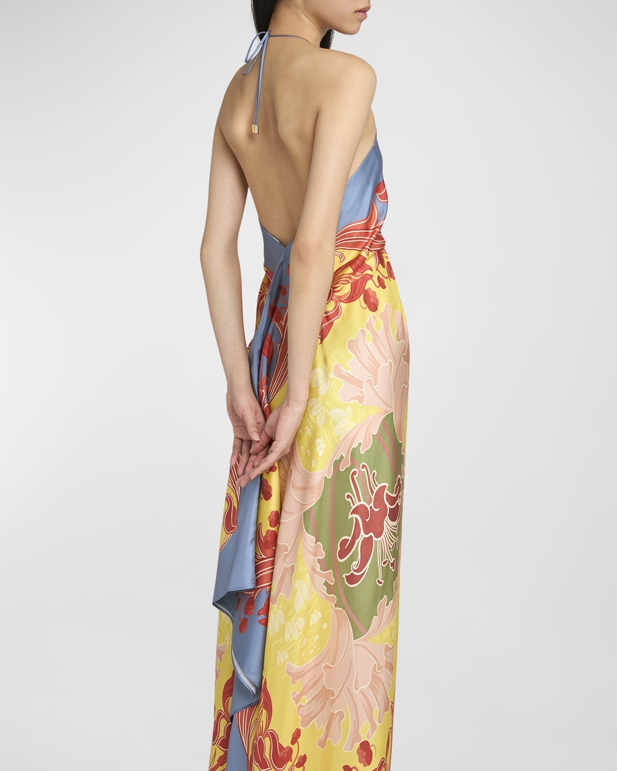 Wallpaper-Print Halter High-Low Foulard Sundress - 7