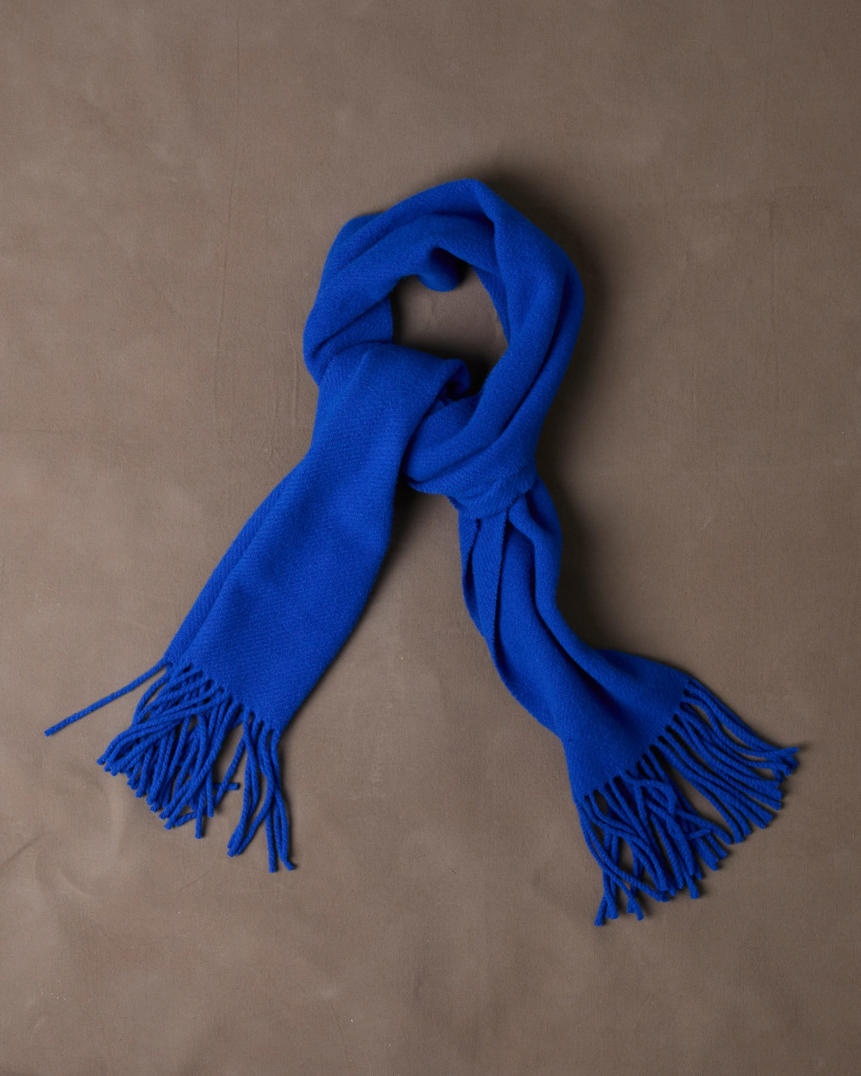 Blue Solid Wool Fringed Scarf - 1