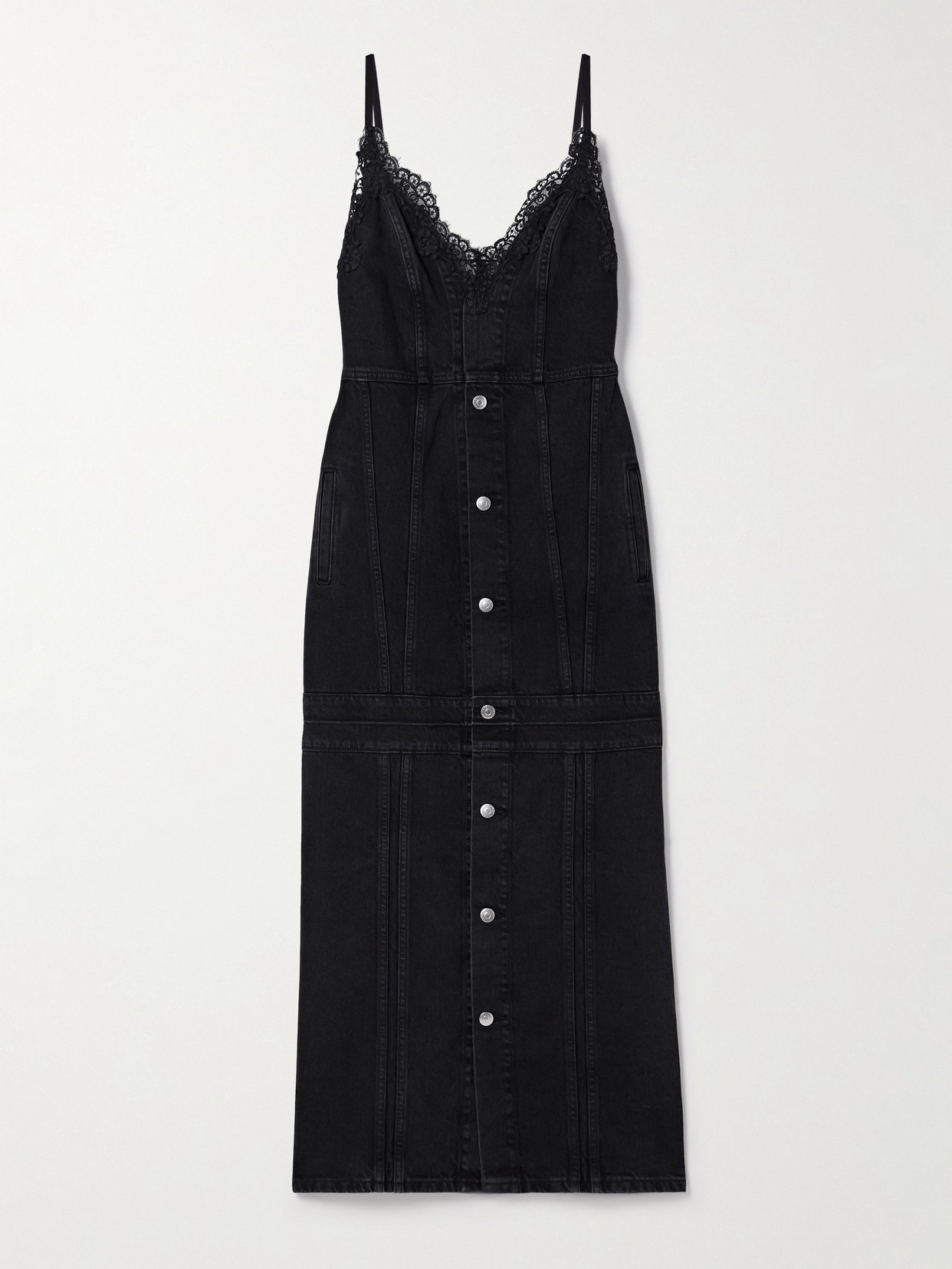 Lace-trimmed Paneled Organic Denim Midi Dress - 1