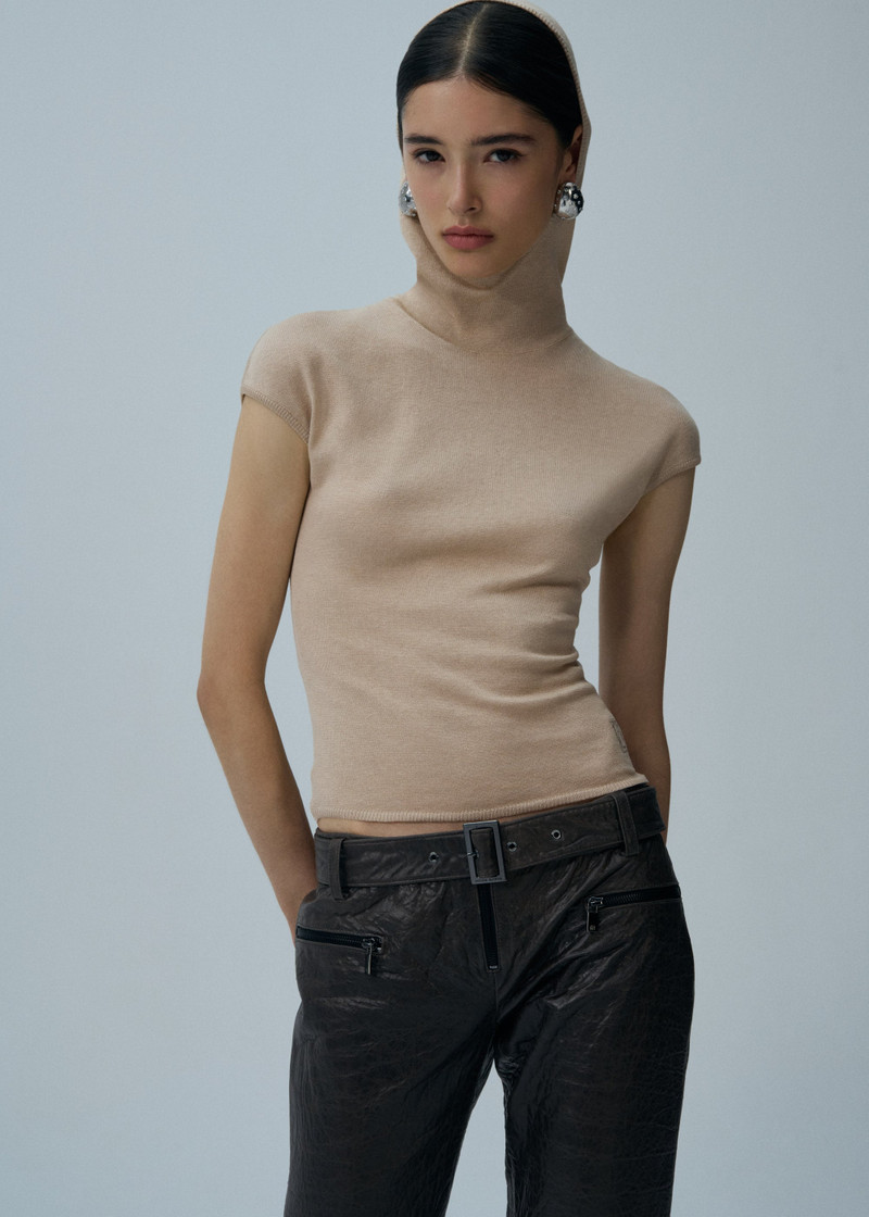 MAGDA BUTRYM Crinkled leather belted pants in brown outlook