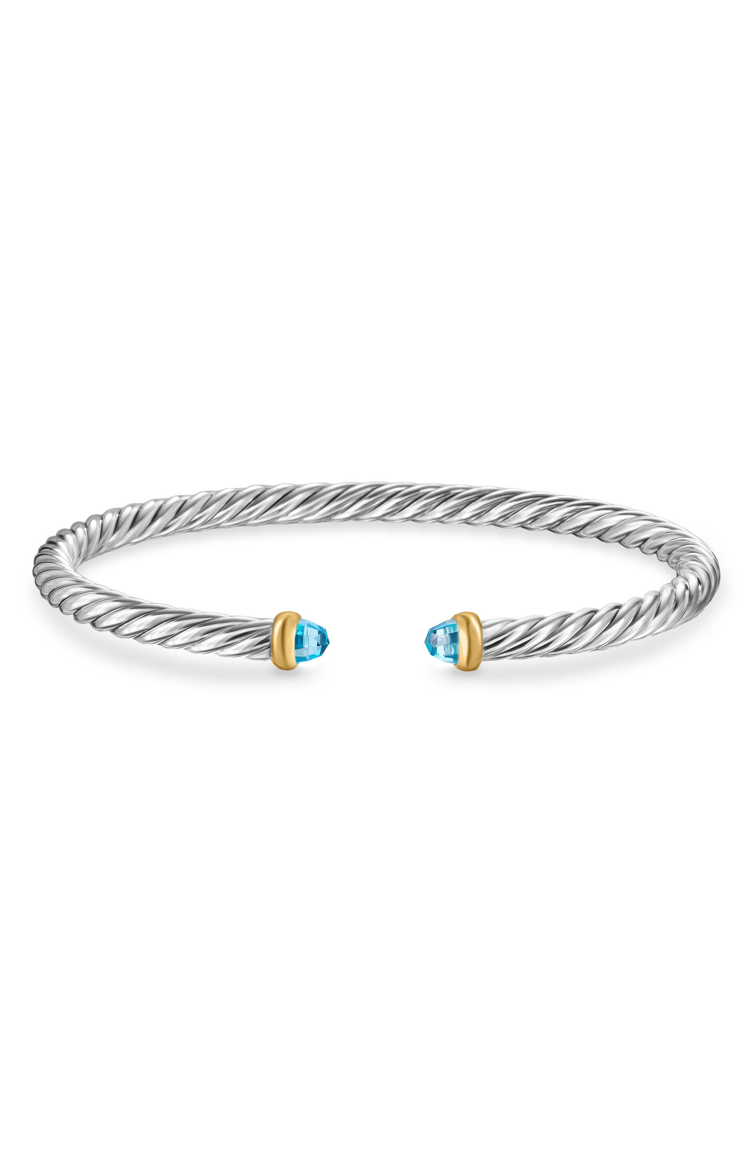 David Yurman Cable Flex Bracelet in Sterling Silver with 14K Yellow Gold, 4mm in Silver/Gold/Blue To - 6