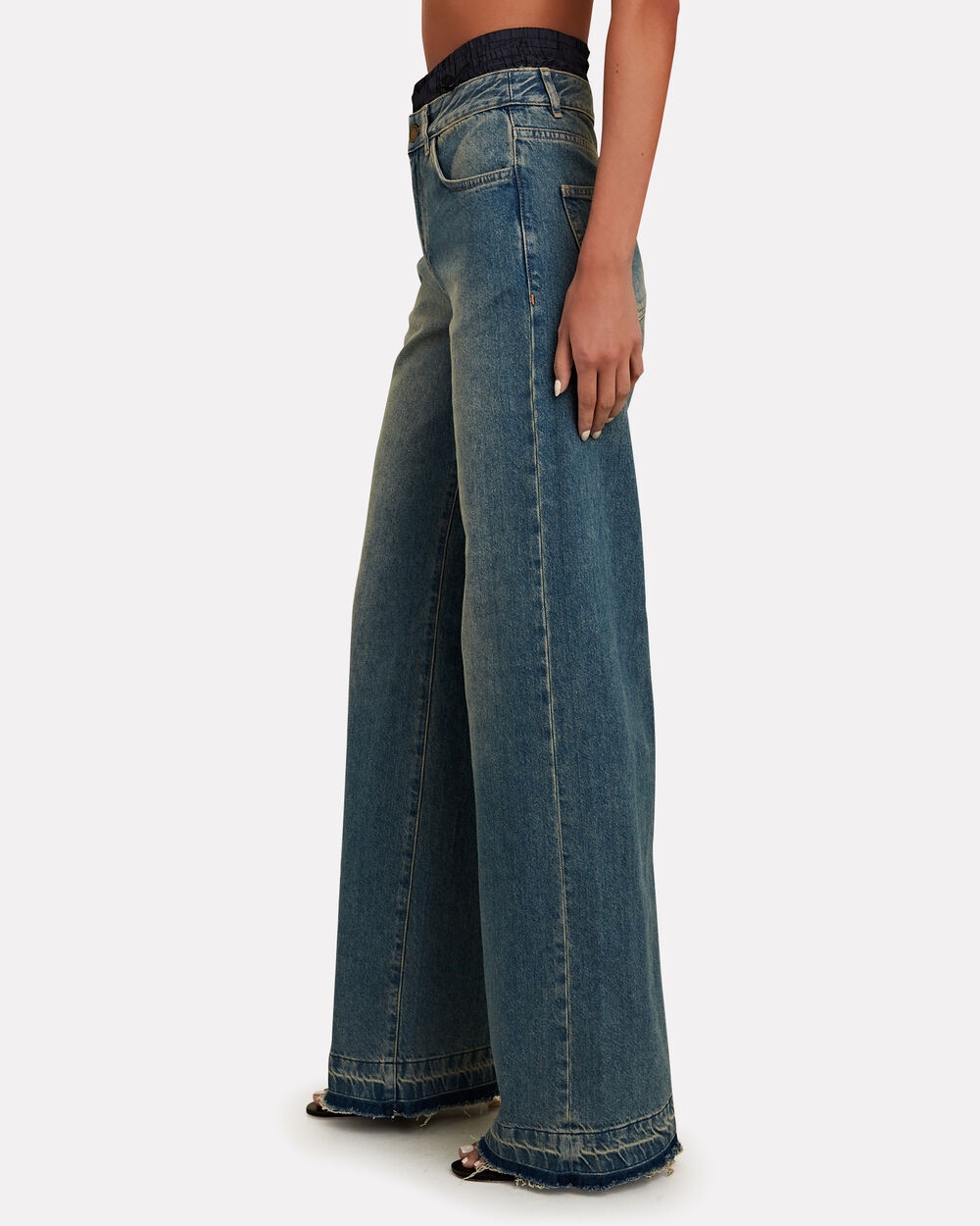 Double Waisted Wide Leg Jeans - 4